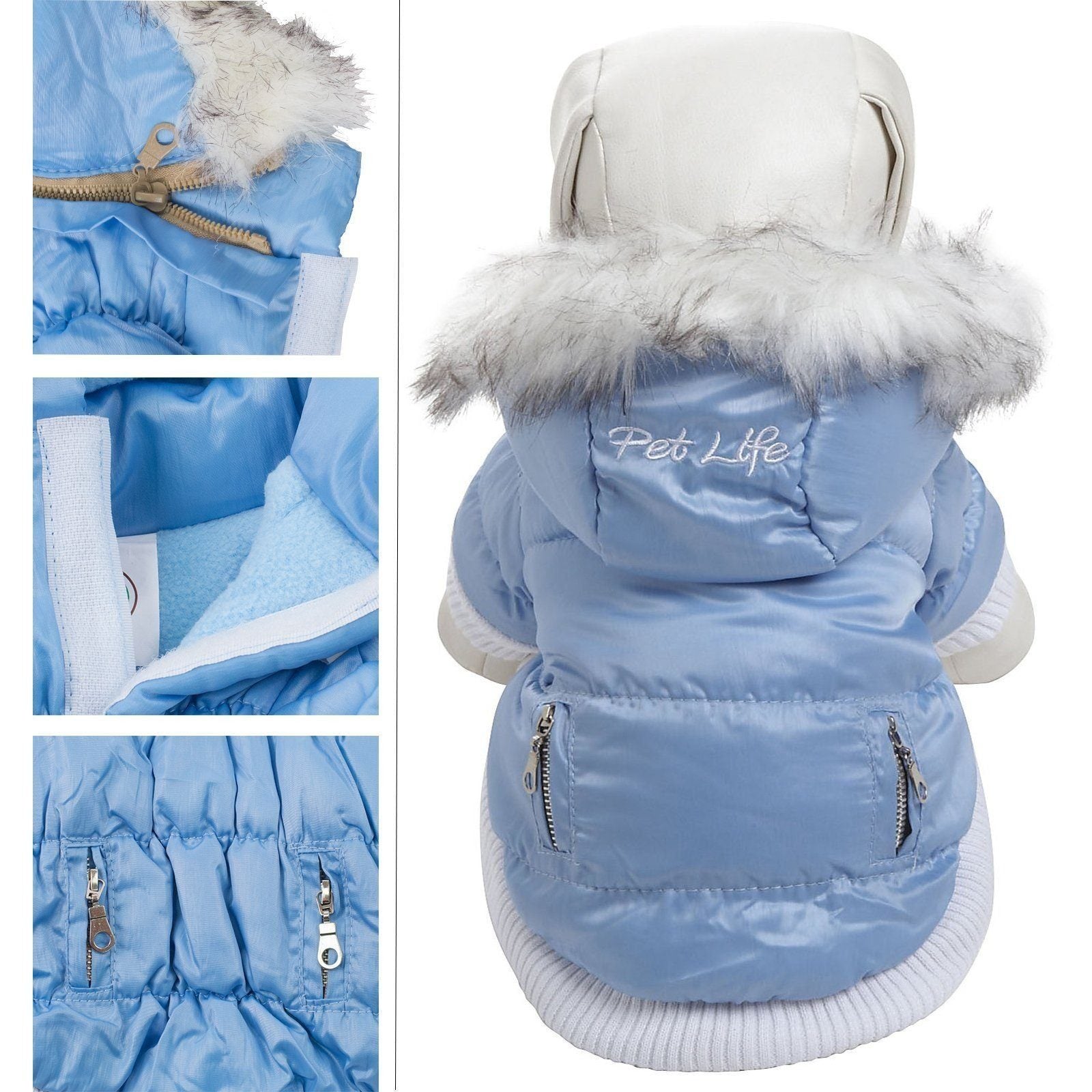 Classic Metallic Fashion 3M Insulated Dog Coat Parka with Removable Hood – Solid Colors