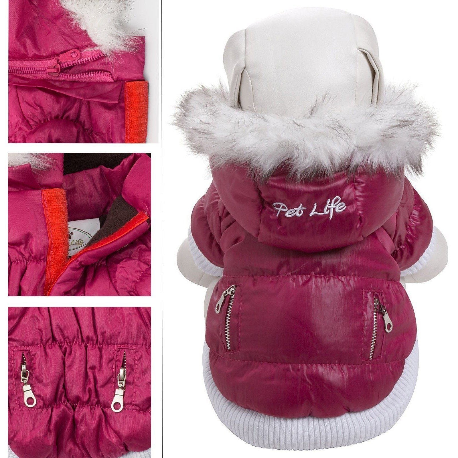 Classic Metallic Fashion 3M Insulated Dog Coat Parka with Removable Hood – Solid Colors