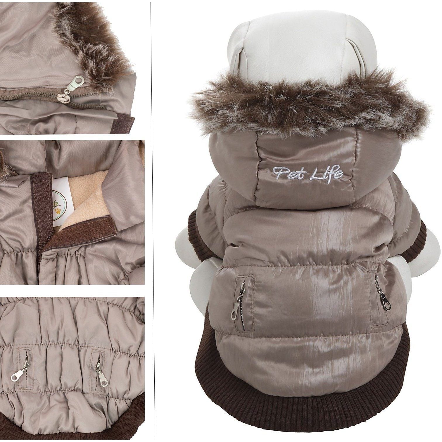Classic Metallic Fashion 3M Insulated Dog Coat Parka with Removable Hood – Solid Colors