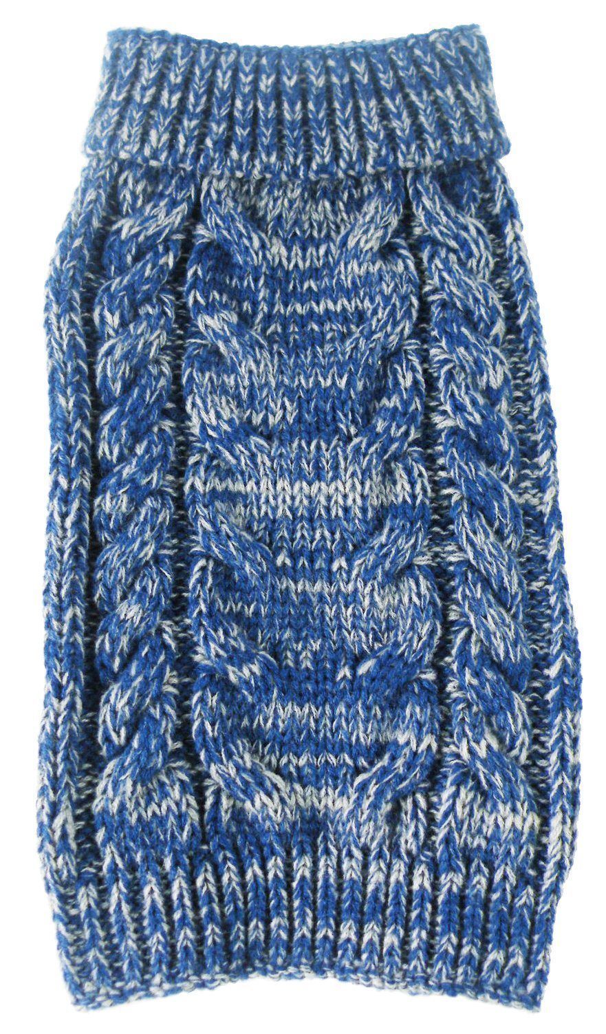 Classical True Blue Heavy Cable Knitted Ribbed Fashion Dog Sweater