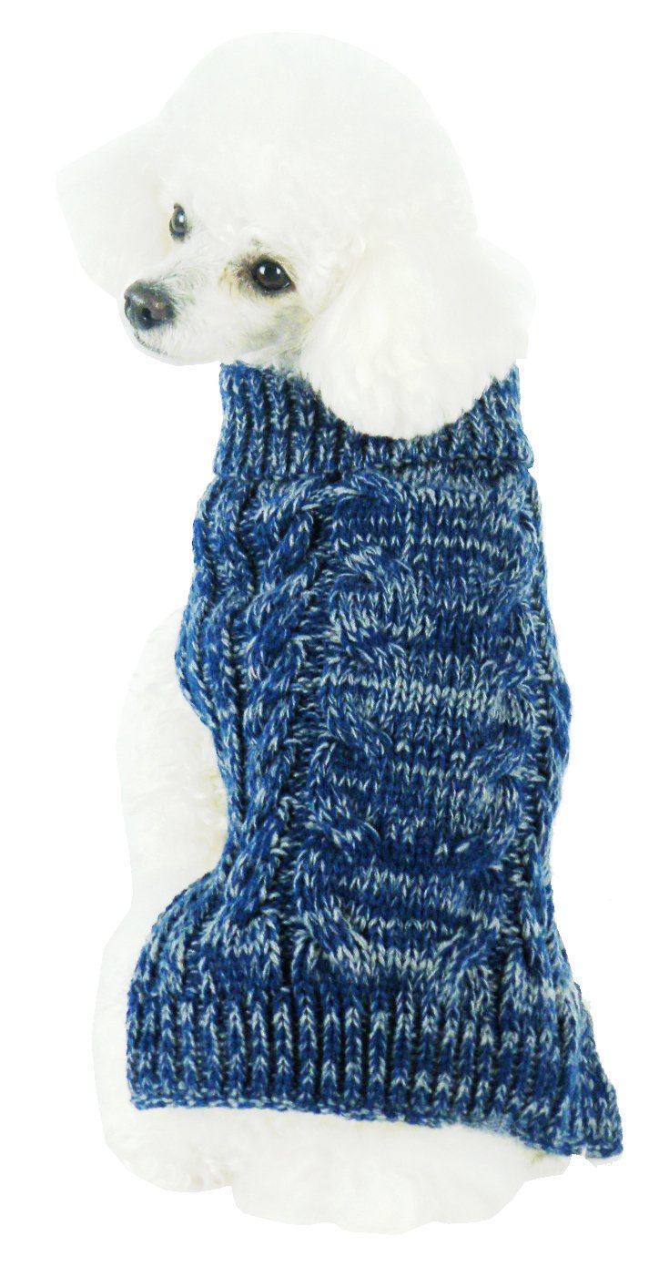 Classical True Blue Heavy Cable Knitted Ribbed Fashion Dog Sweater