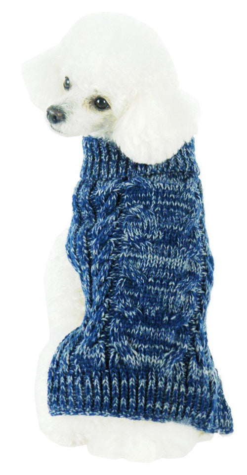 Classical True Blue Heavy Cable Knitted Ribbed Fashion Dog Sweater