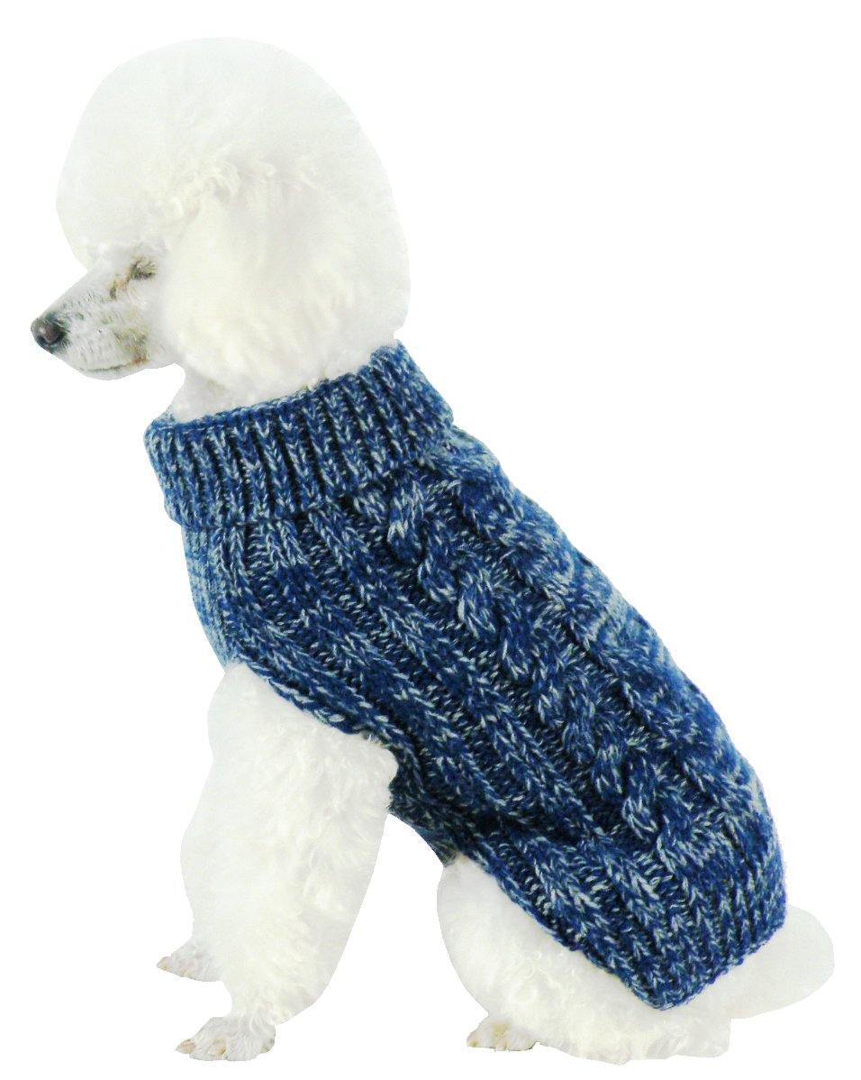 Classical True Blue Heavy Cable Knitted Ribbed Fashion Dog Sweater