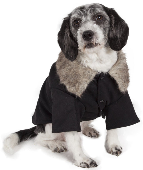 Coast-Guard Buttoned Faux-Fur Collared Wool Dog Coat