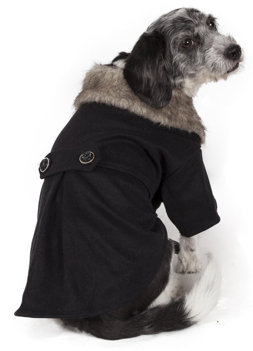 Coast-Guard Buttoned Faux-Fur Collared Wool Dog Coat