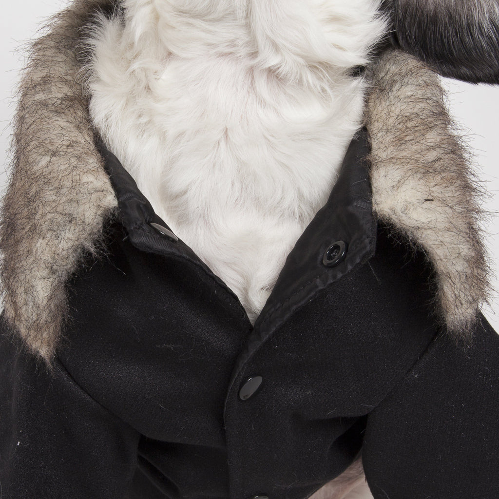 Coast-Guard Buttoned Faux-Fur Collared Wool Dog Coat