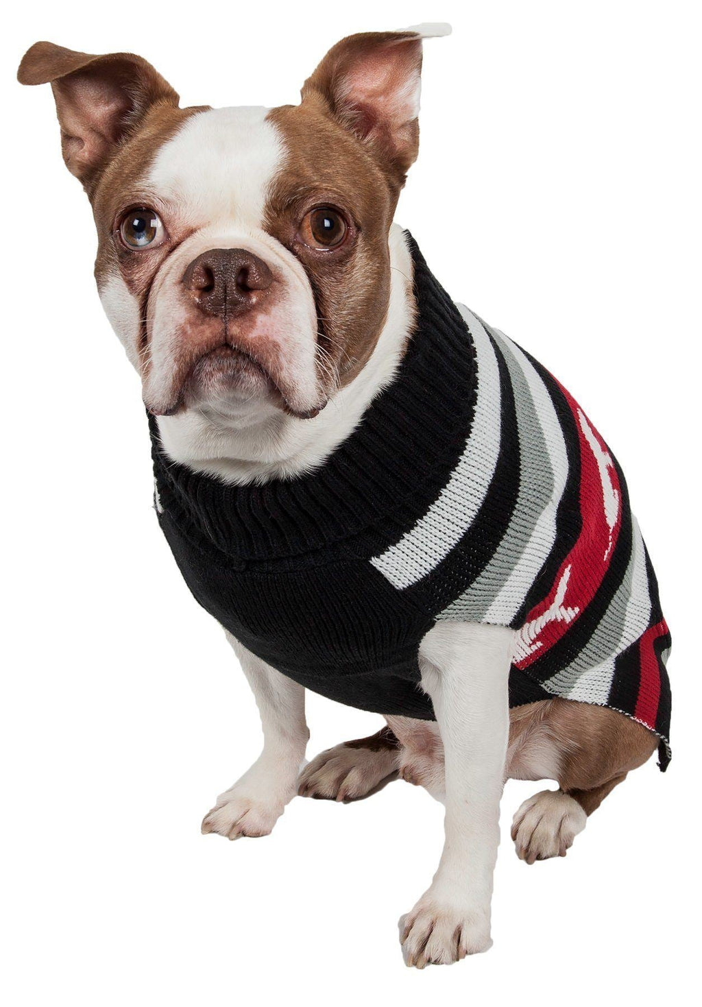 Dog Patterned Fashion Striped Ribbed Turtle Neck Dog Sweater