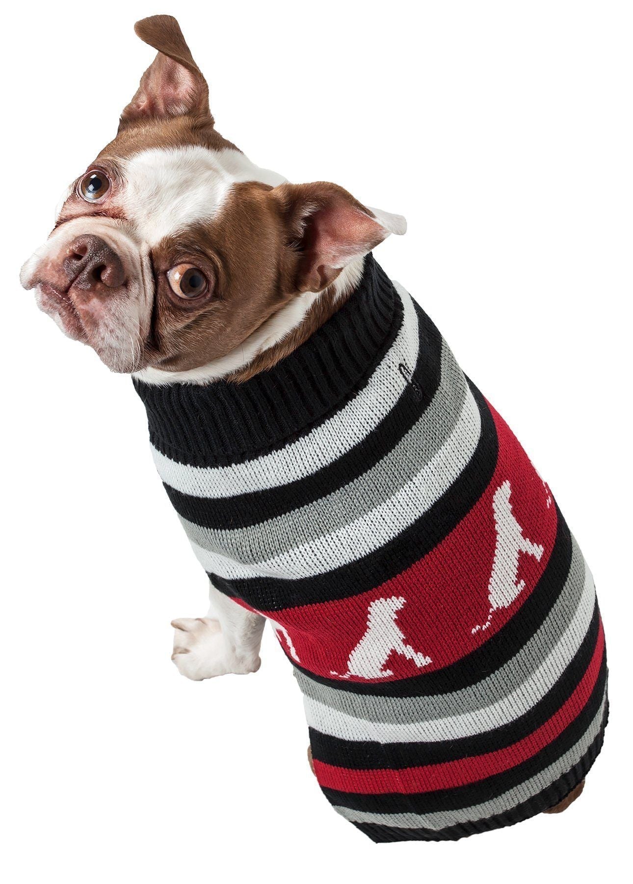 Dog Patterned Fashion Striped Ribbed Turtle Neck Dog Sweater