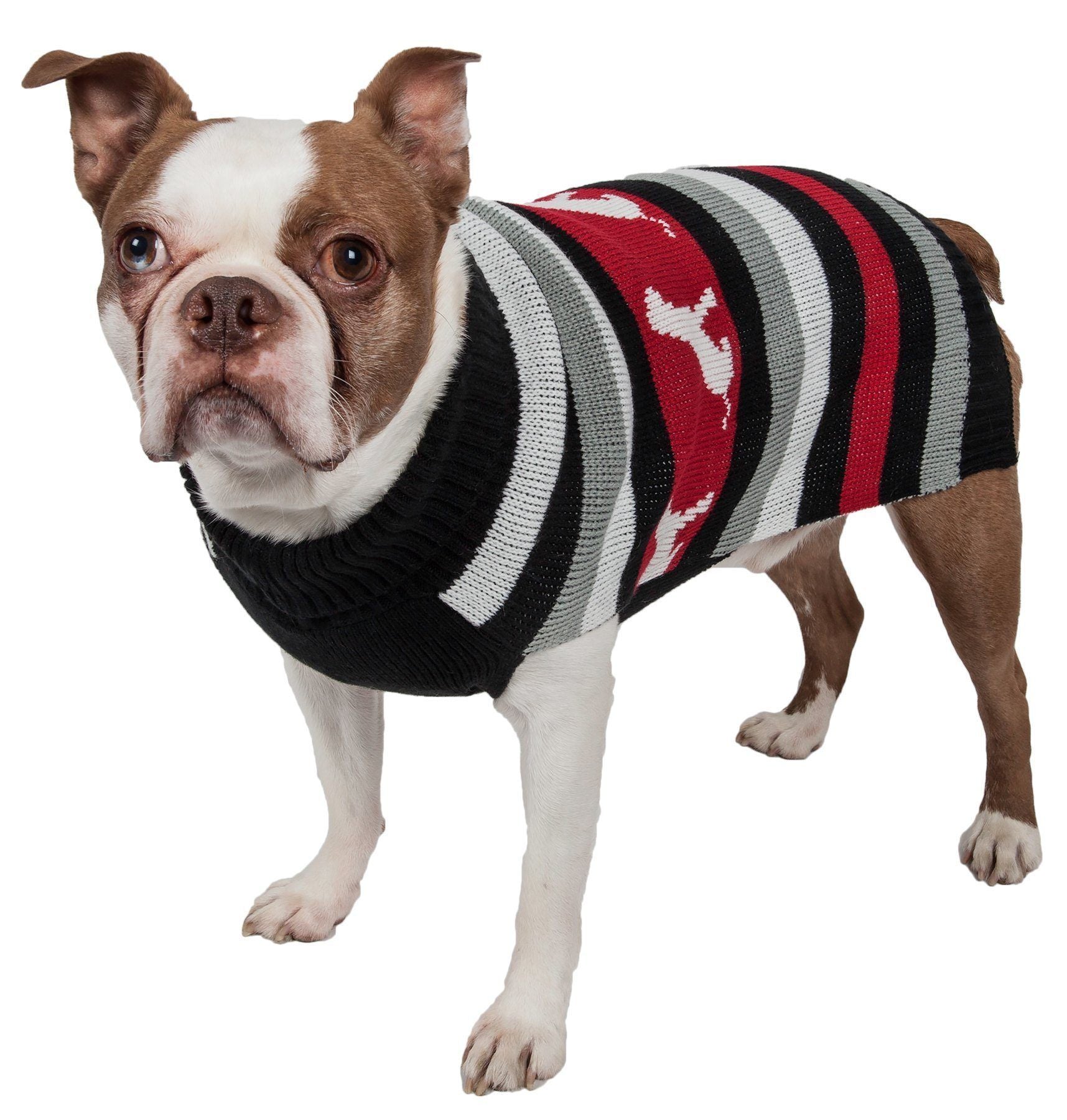 Dog Patterned Fashion Striped Ribbed Turtle Neck Dog Sweater