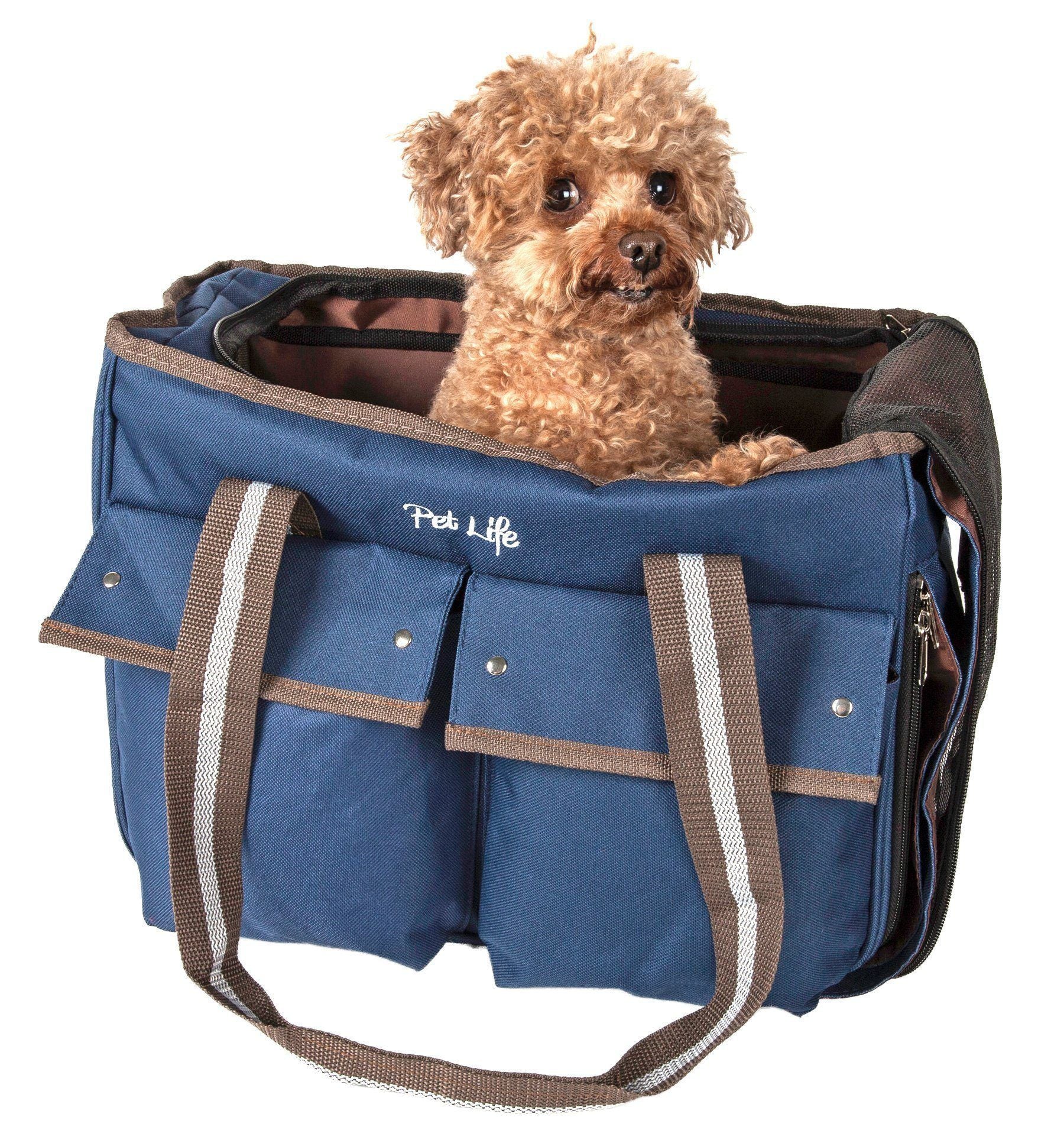 Dual Snap Pocketed Fashion Designer Canvas Travel Pet Dog Carrier