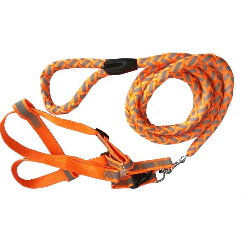 Easy Tension Reflective Stitched Adjustable 2-in-1 Dog Leash and Harness
