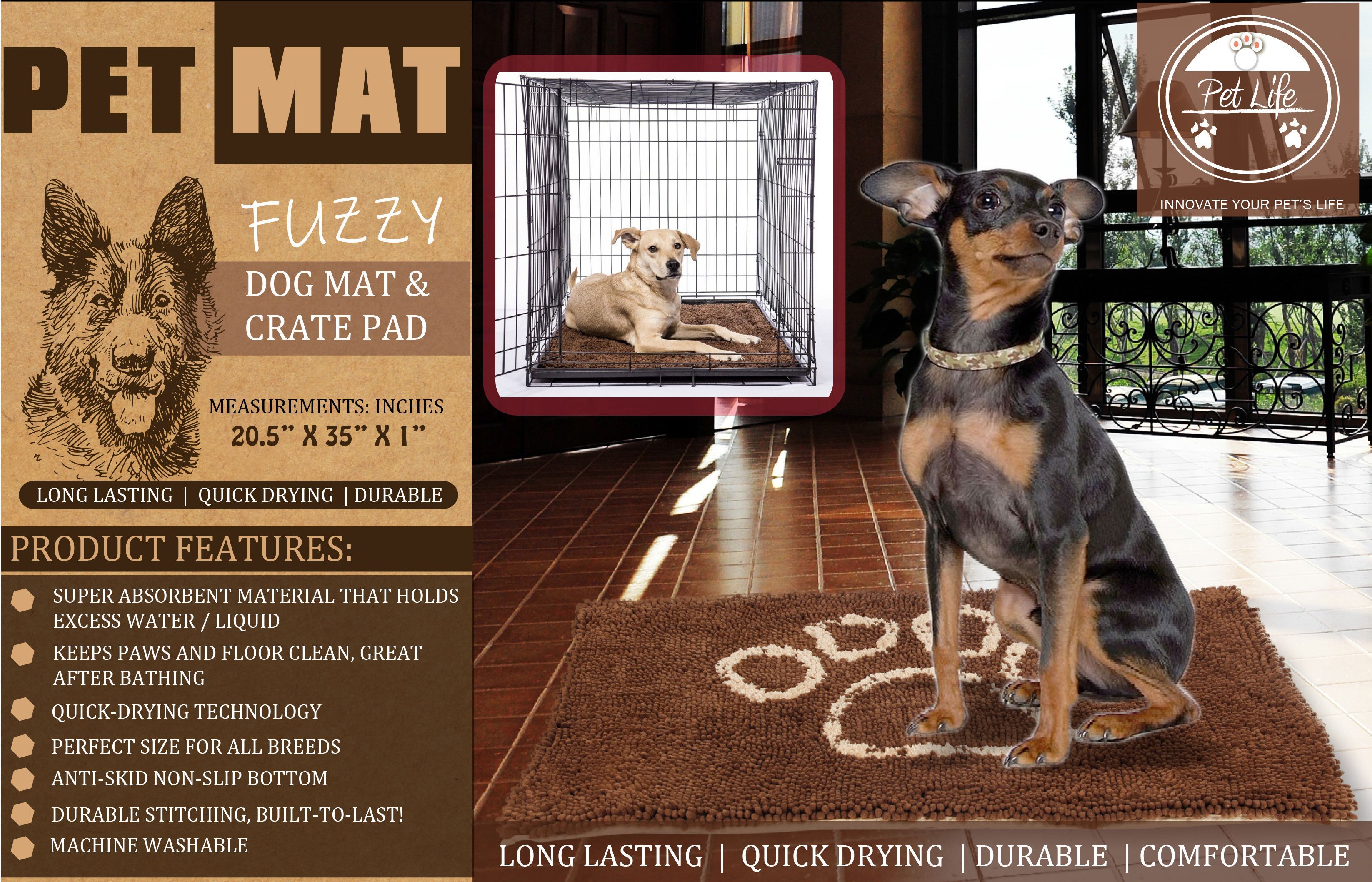 Fuzzy Quick-Drying Anti-Skid Machine Washable Dog Mat – Multiple Colors