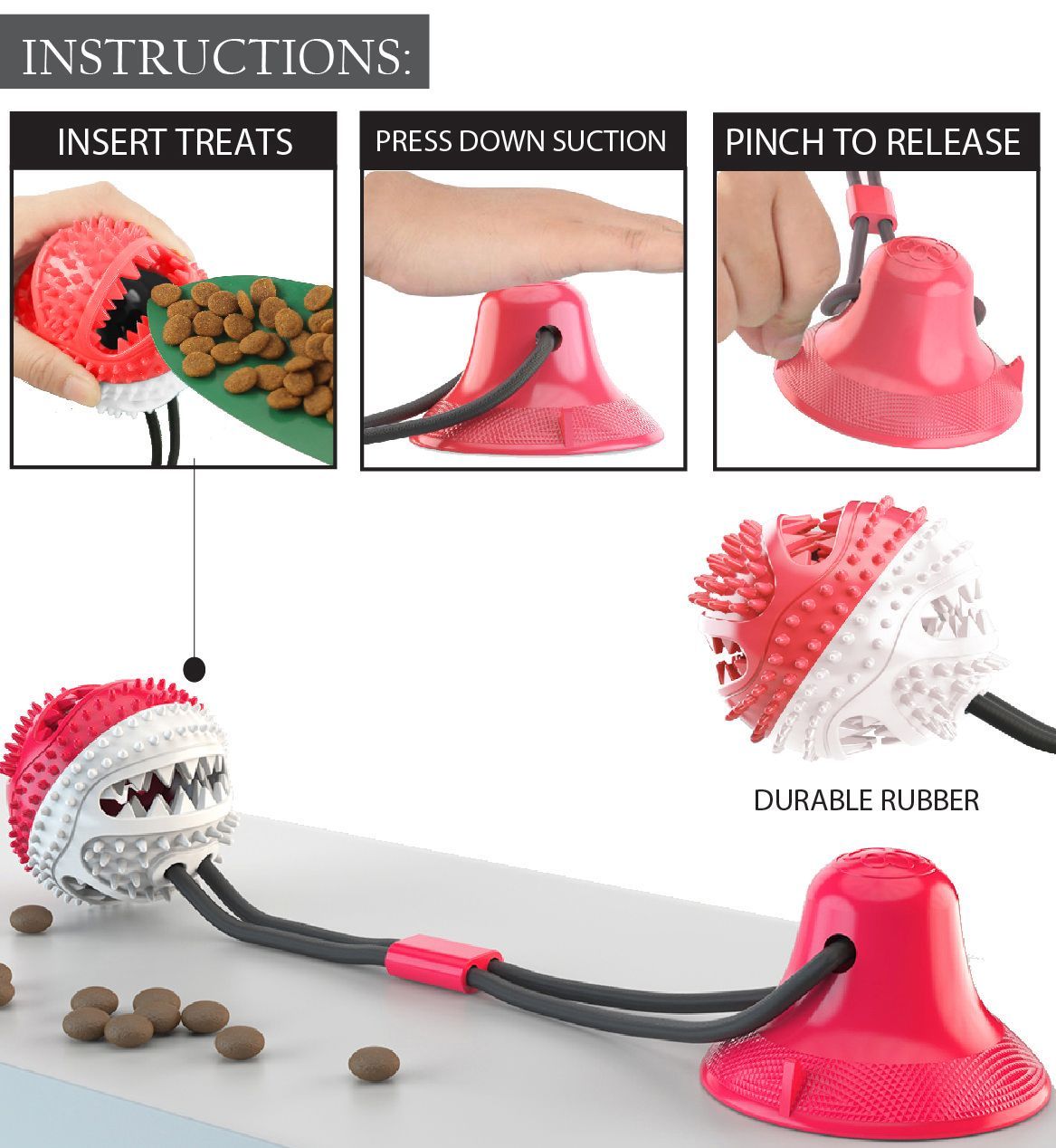 Grip N Play Treat Dispensing Ball Shaped Suction Cup Dog Toy