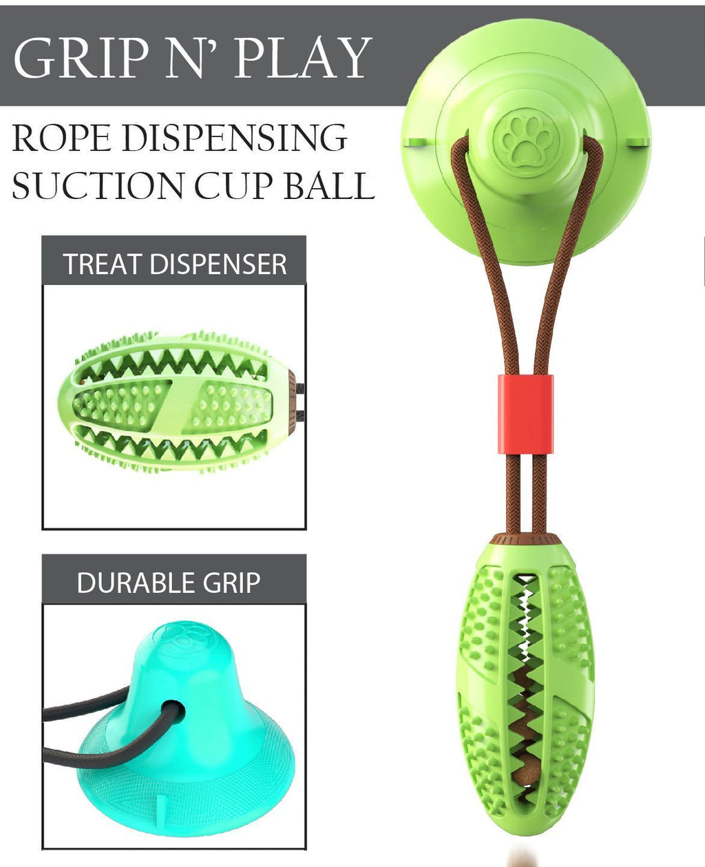 Grip N Play Treat Dispensing Football Shaped Suction Cup Dog Toy