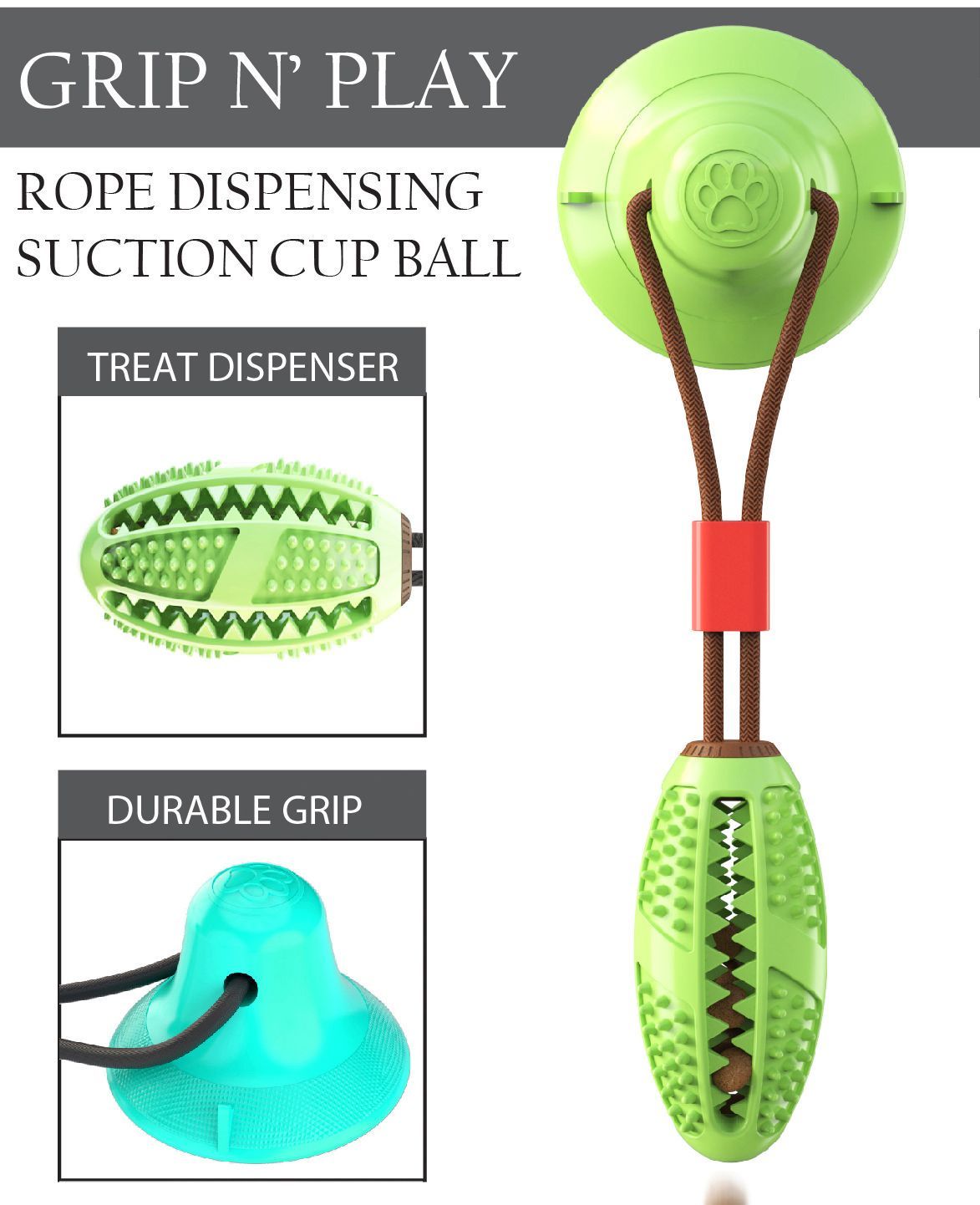 Grip N Play Treat Dispensing Football Shaped Suction Cup Dog Toy