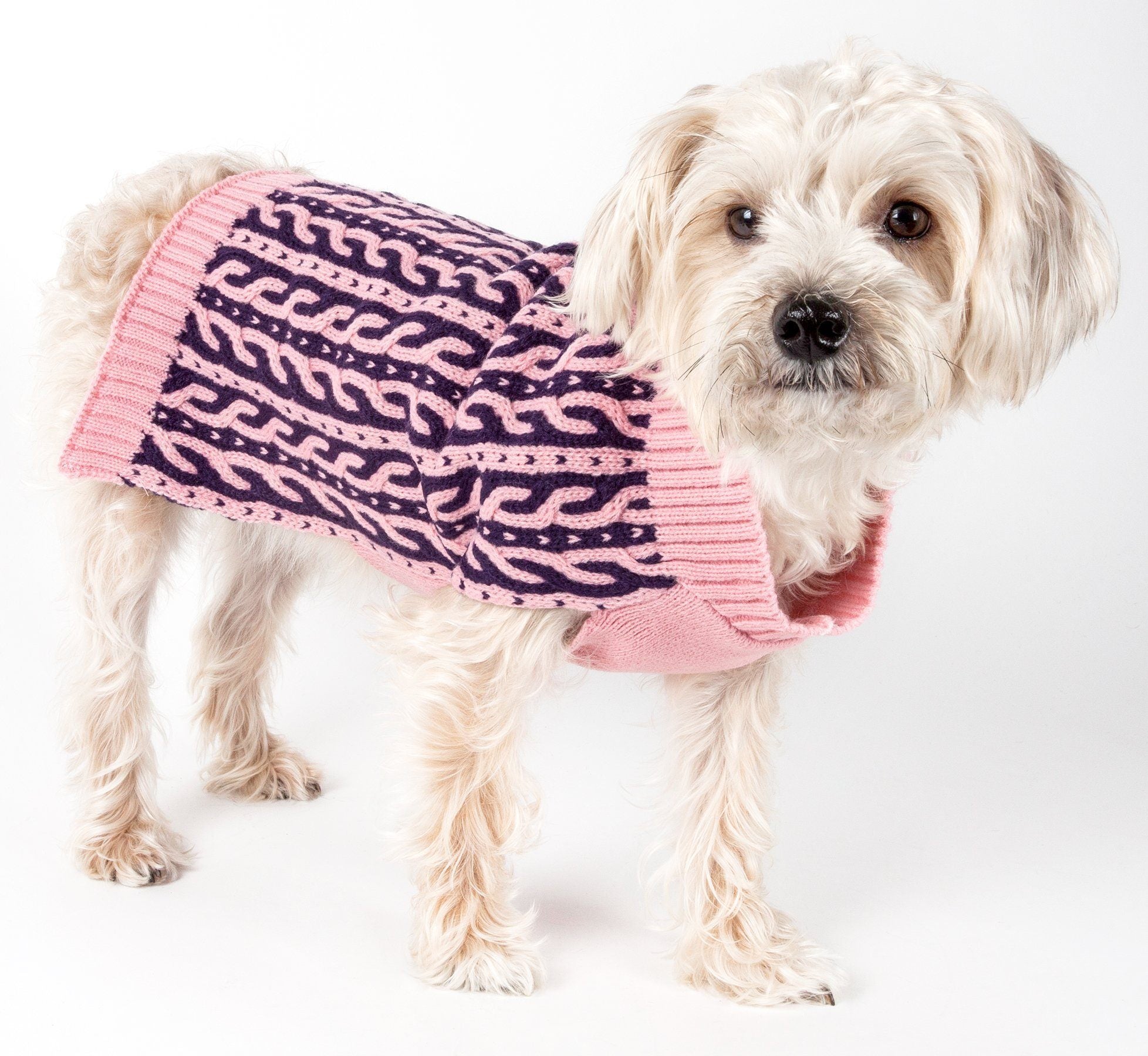 Harmonious Dual Color Weaved Heavy Cable Knitted Designer Dog Sweater