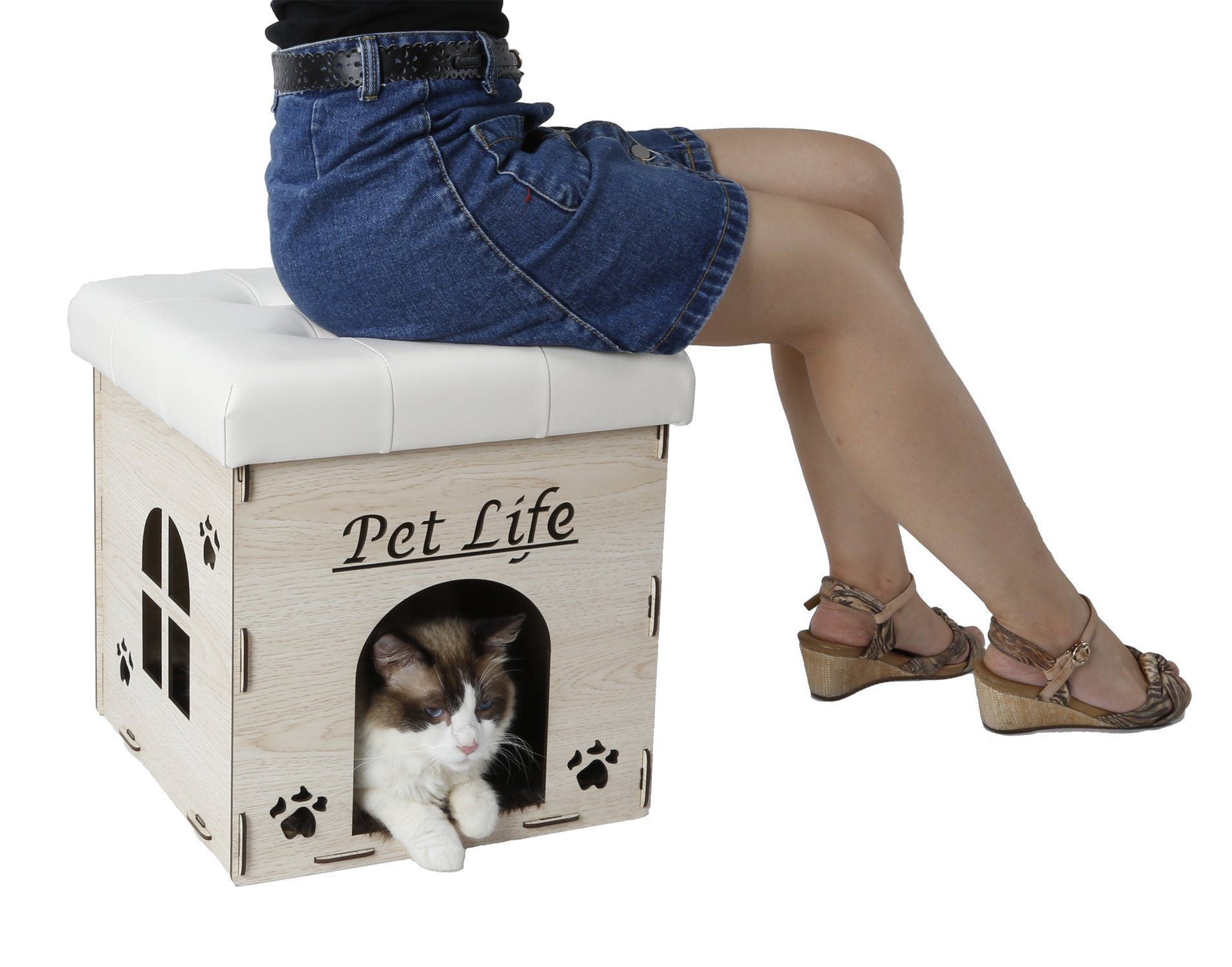 Kitty Kallapse Collapsible Folding Kitty Cat House Bed Ottoman Furniture