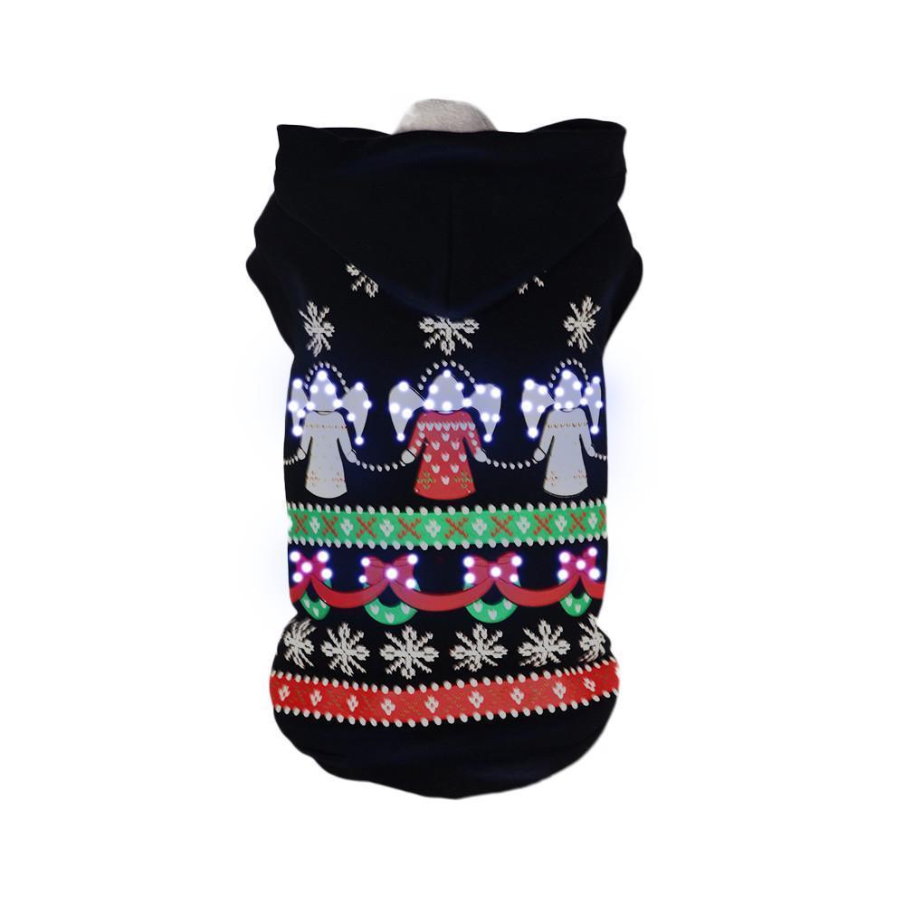 LED Lighting Patterned Holiday Hooded Dog Costume Sweater with Batteries