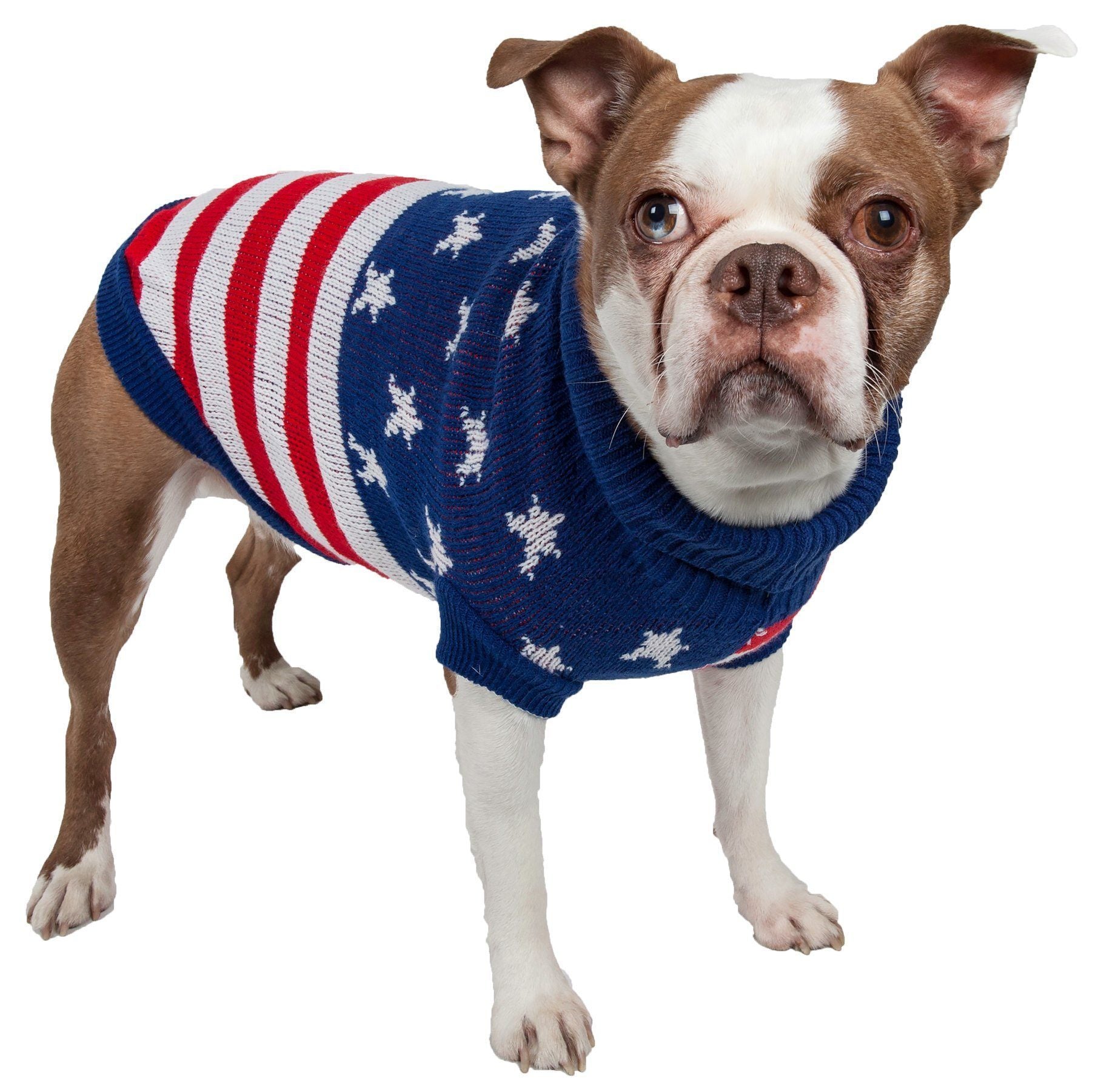 Patriot Independence Star Heavy Knitted Ribbed Turtle Neck Dog Sweater