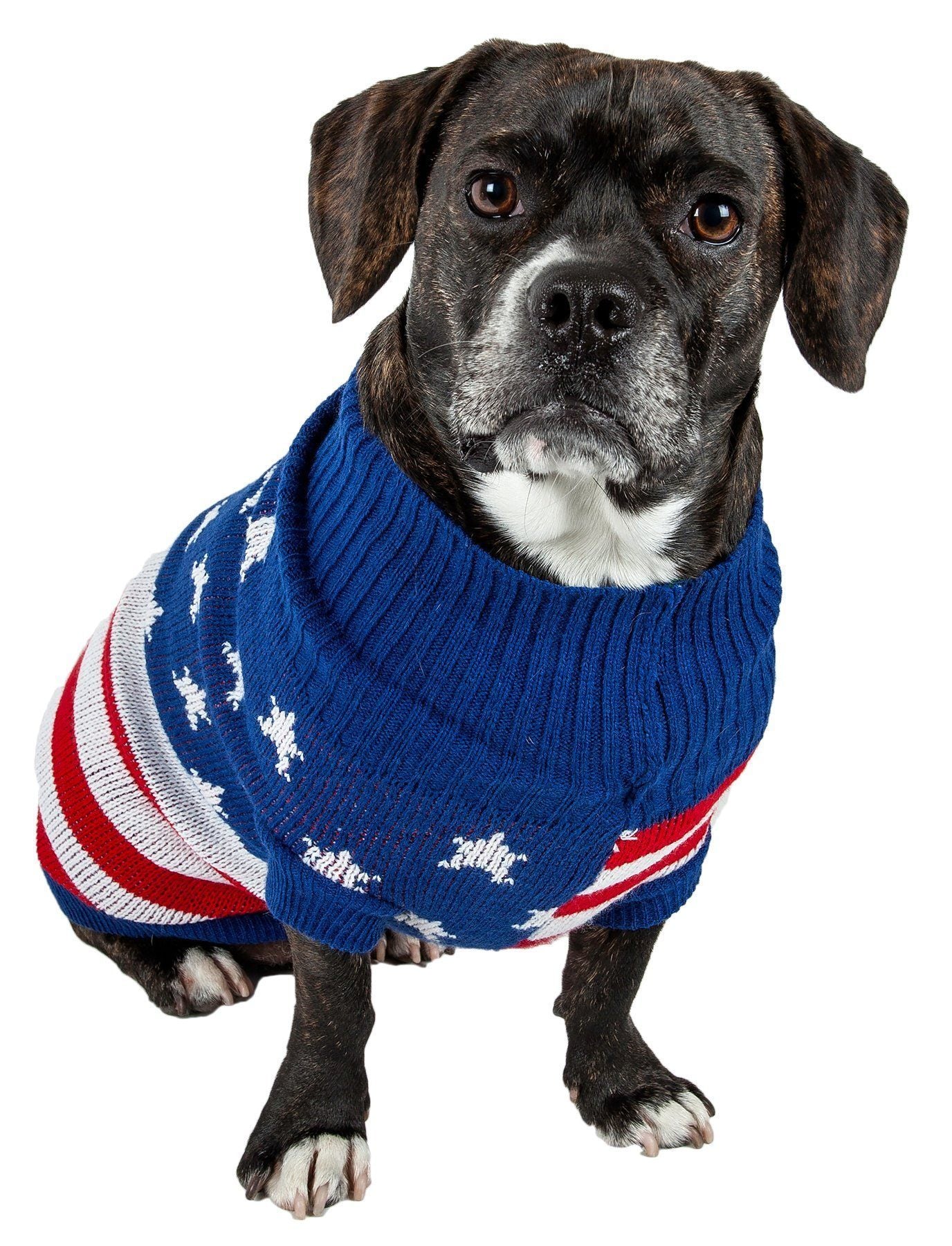Patriot Independence Star Heavy Knitted Ribbed Turtle Neck Dog Sweater