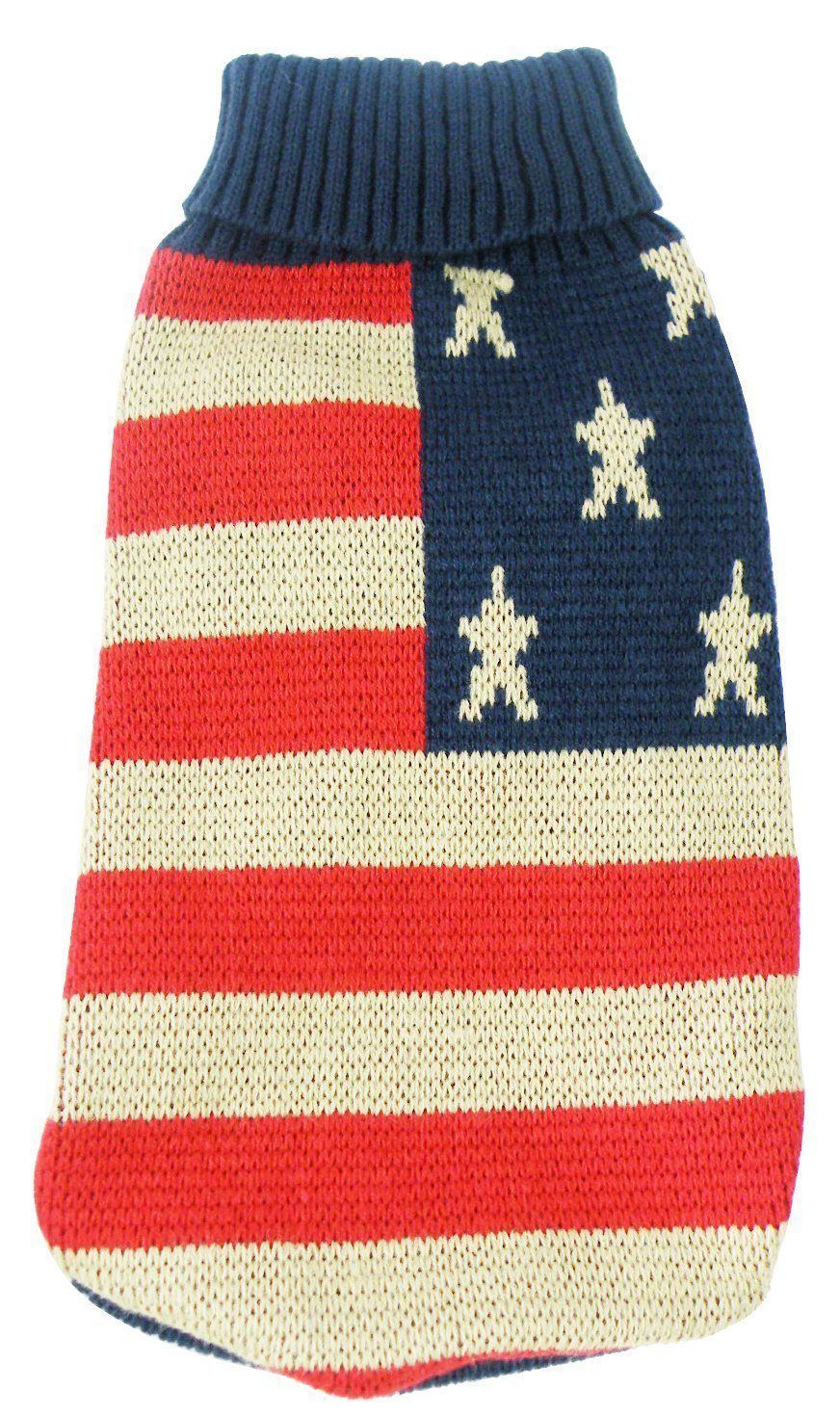 Patriot Independence Star Heavy Knitted Ribbed Turtle Neck Dog Sweater