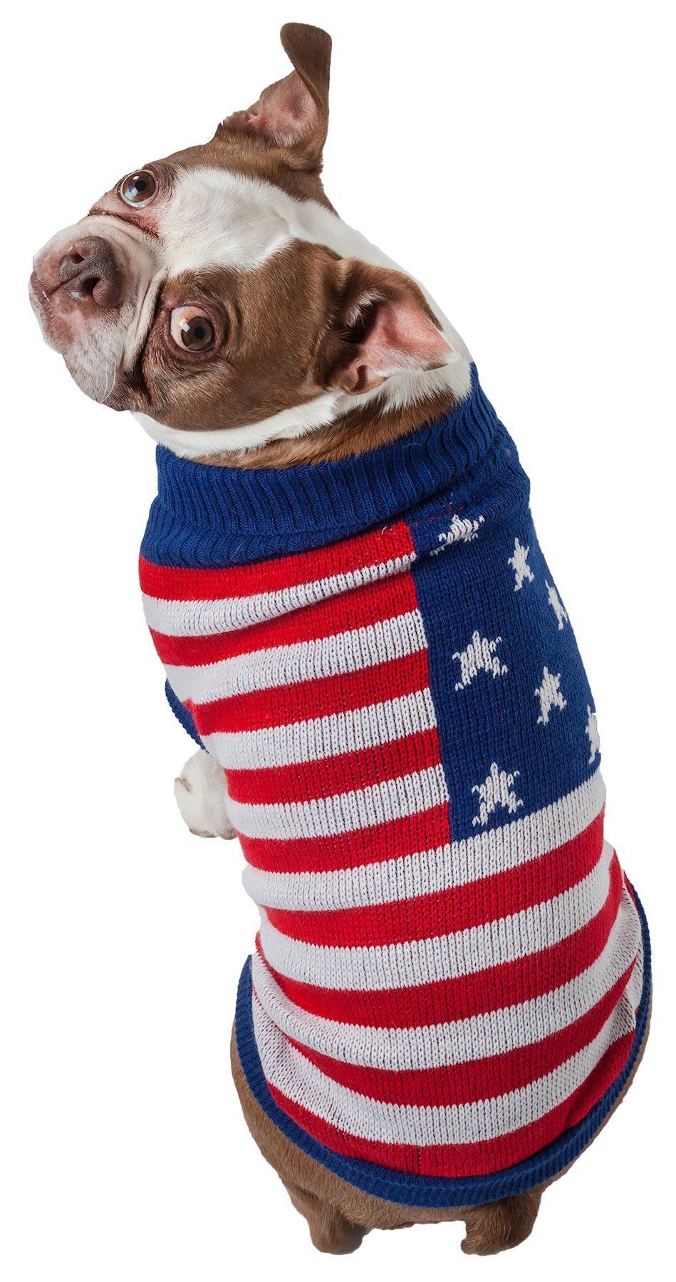 Patriot Independence Star Heavy Knitted Ribbed Turtle Neck Dog Sweater