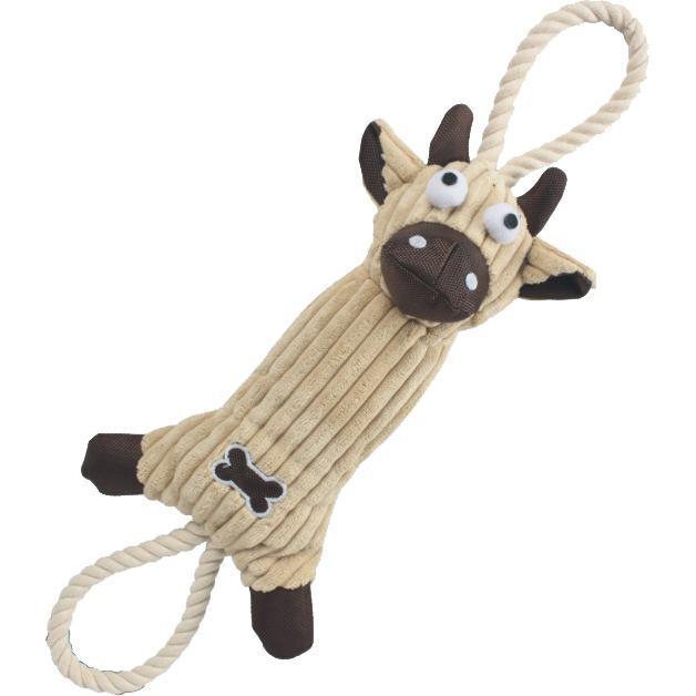 Plush Cow Natural Jute Rope and Squeak Tugging Plush Dog Toy