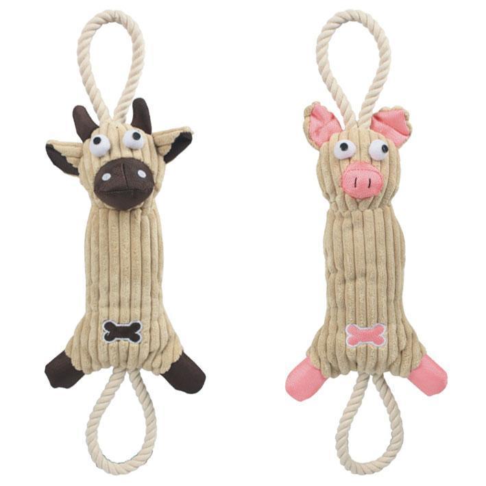 Plush Cow Natural Jute Rope and Squeak Tugging Plush Dog Toy