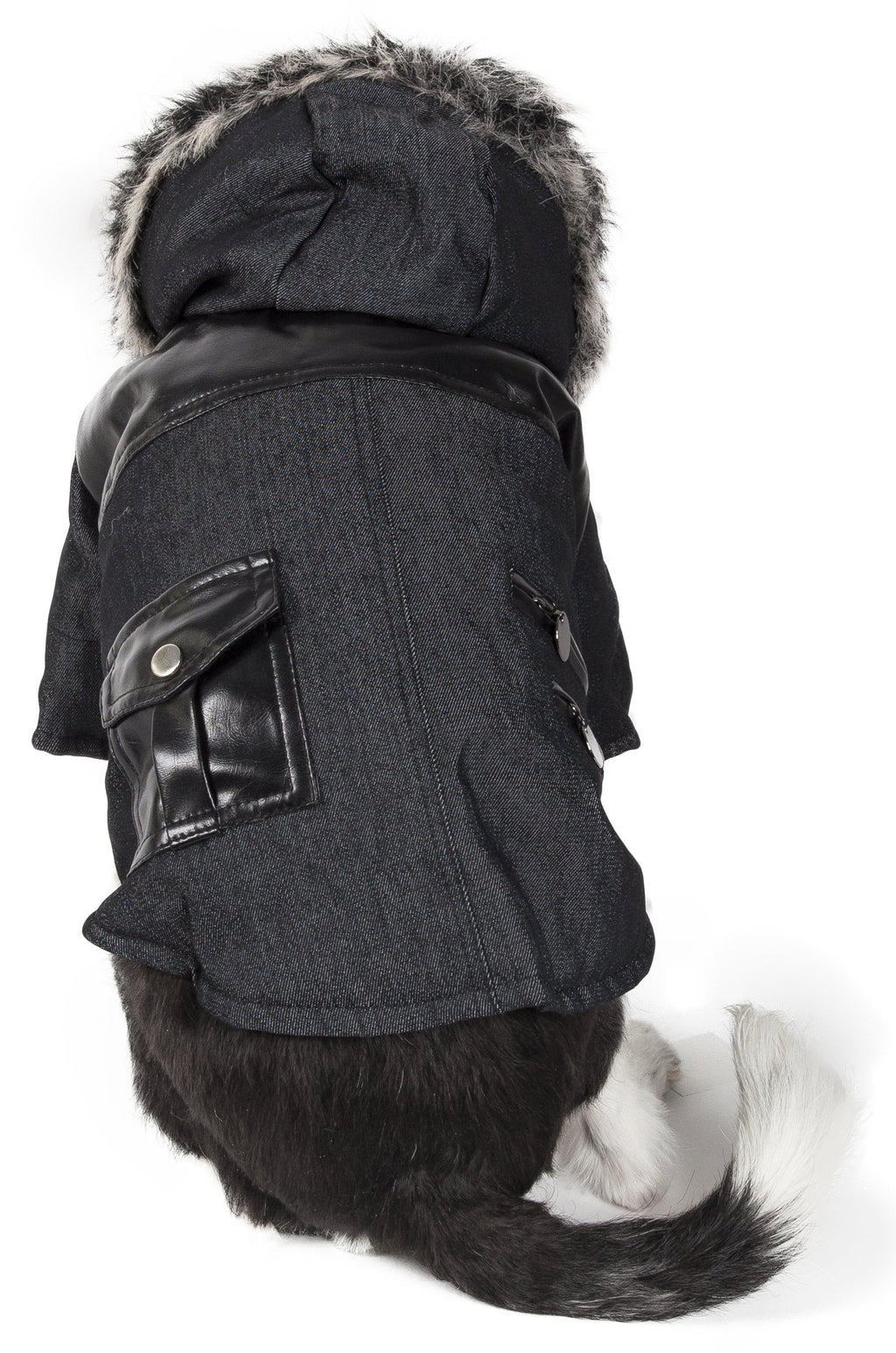 Ruff-Choppered Denim Fashion Wool Dog Coat Jacket