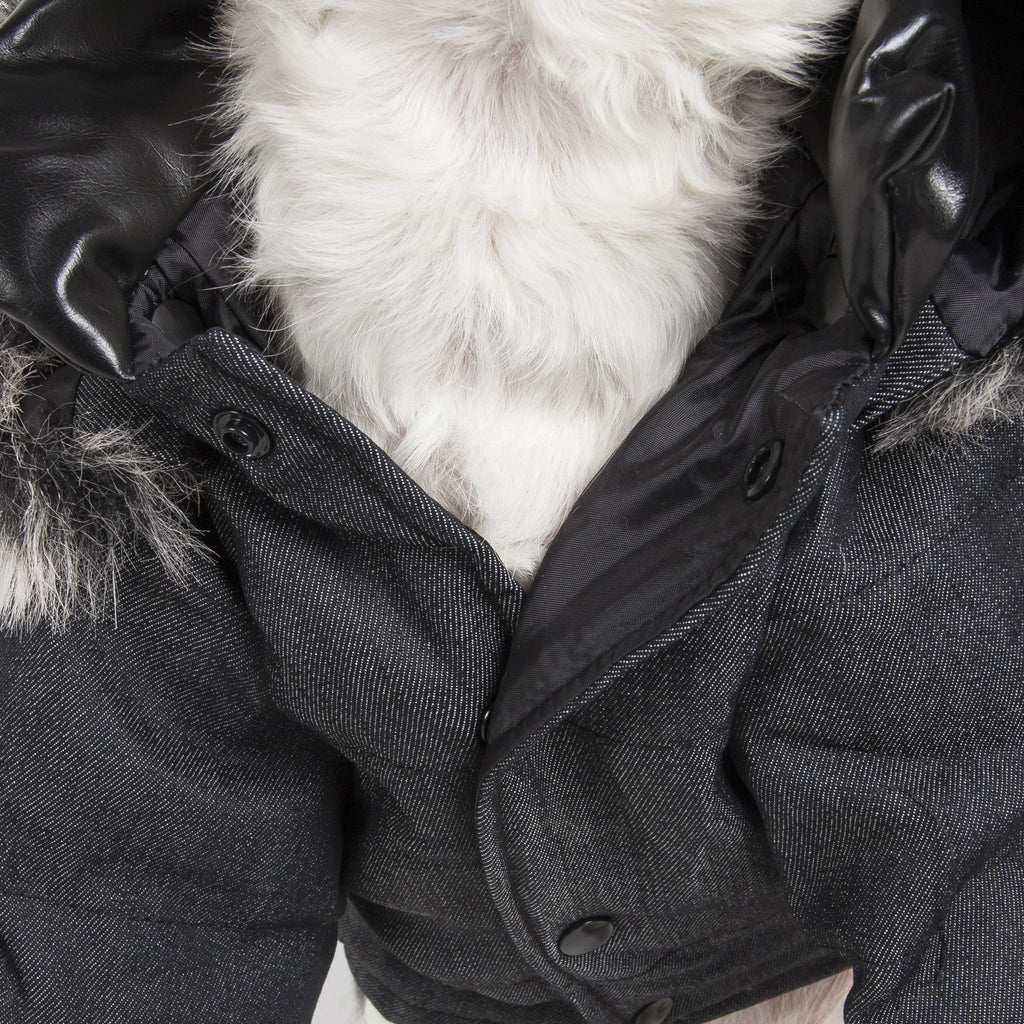 Ruff-Choppered Denim Fashion Wool Dog Coat Jacket