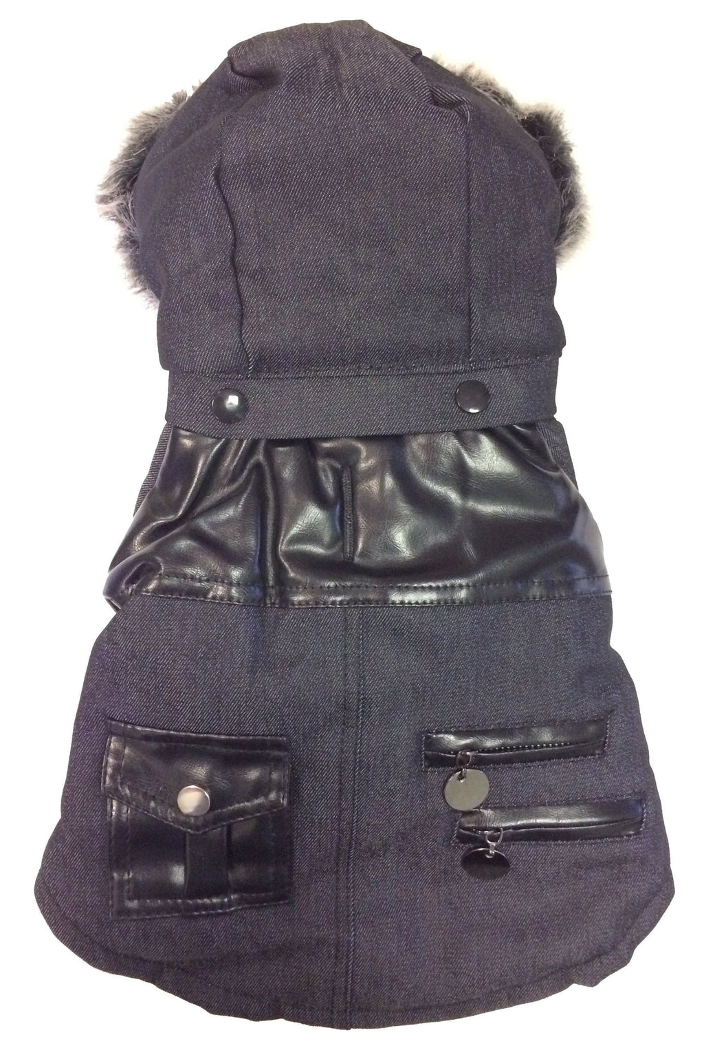 Ruff-Choppered Denim Fashion Wool Dog Coat Jacket