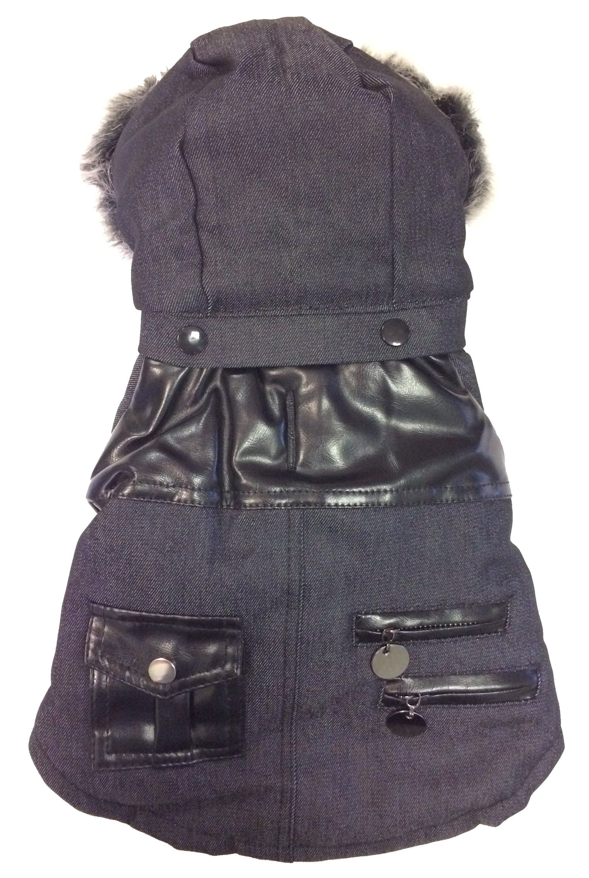 Ruff-Choppered Denim Fashion Wool Dog Coat Jacket