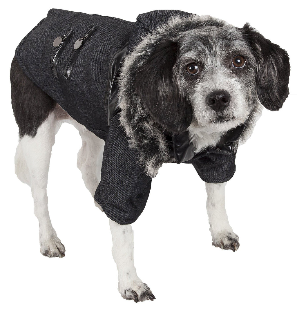 Ruff-Choppered Denim Fashion Wool Dog Coat Jacket