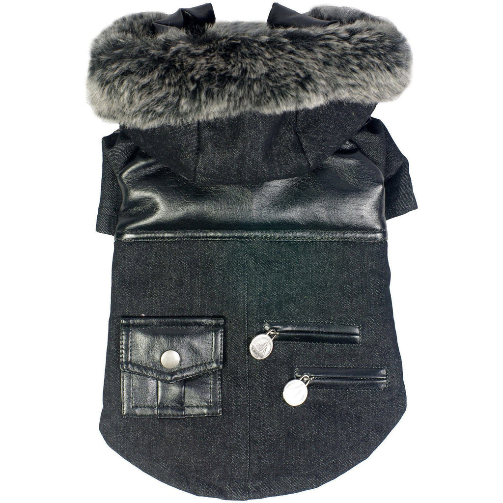 Ruff-Choppered Denim Fashion Wool Dog Coat Jacket