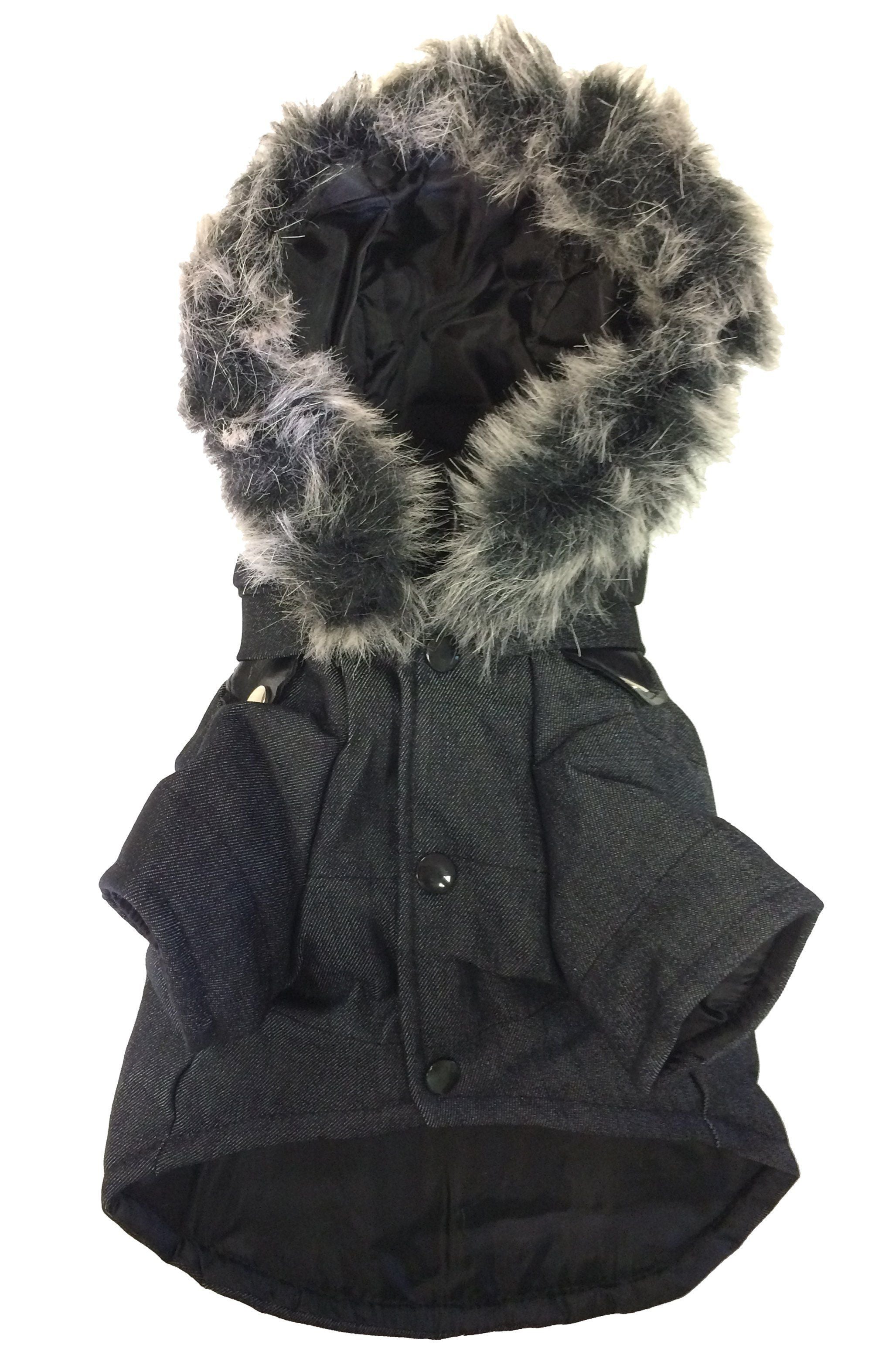 Ruff-Choppered Denim Fashion Wool Dog Coat Jacket