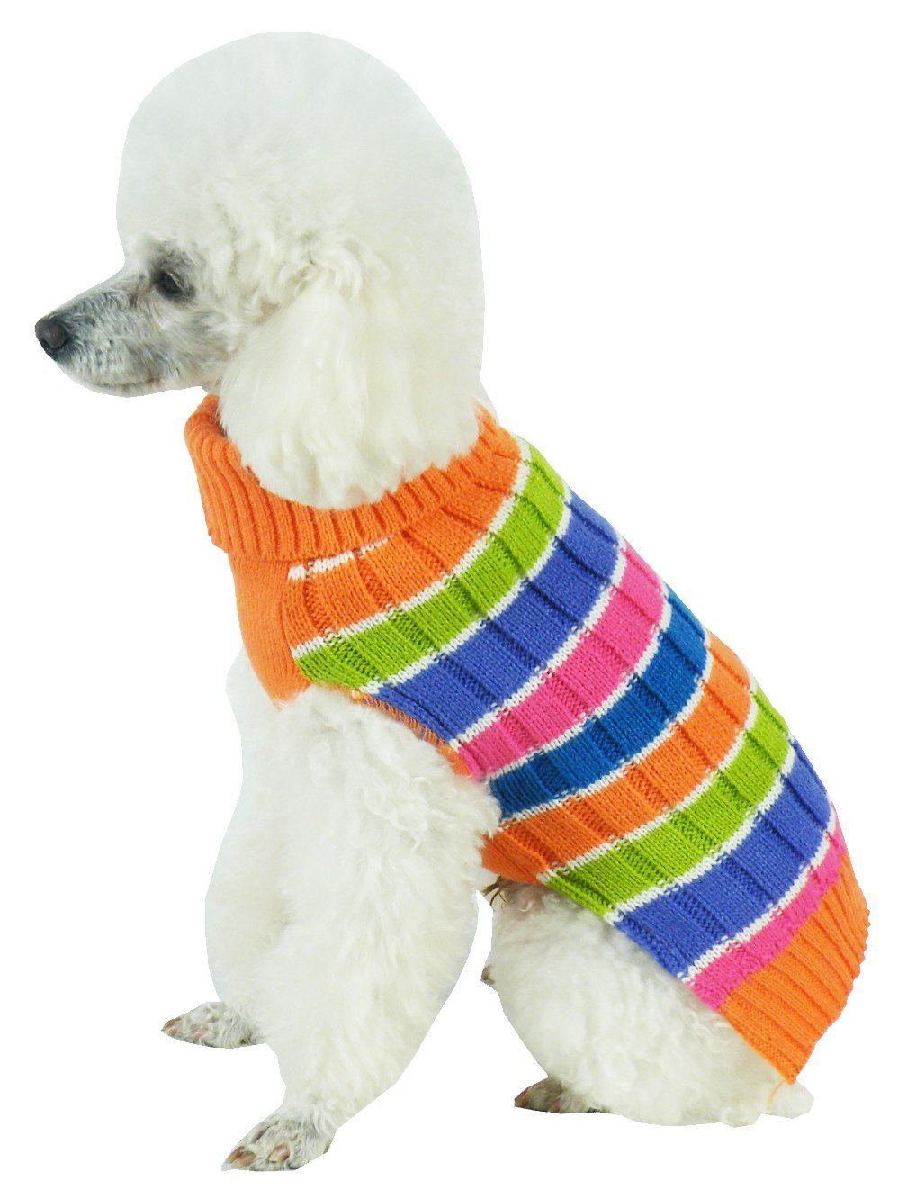 Tutti-Beauty Rainbow Heavy Cable Knitted Ribbed Turtle Neck Dog Sweater