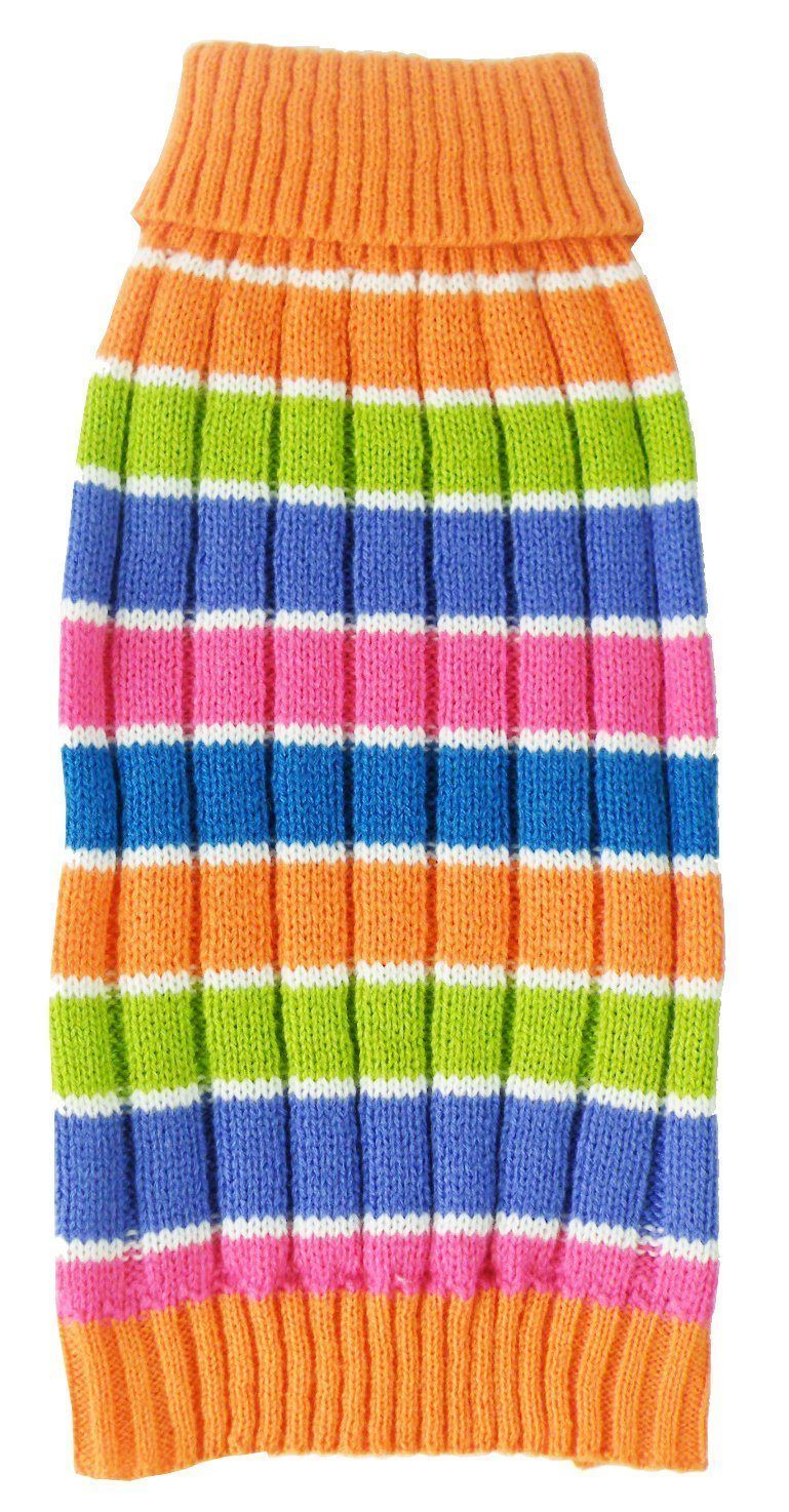 Tutti-Beauty Rainbow Heavy Cable Knitted Ribbed Turtle Neck Dog Sweater