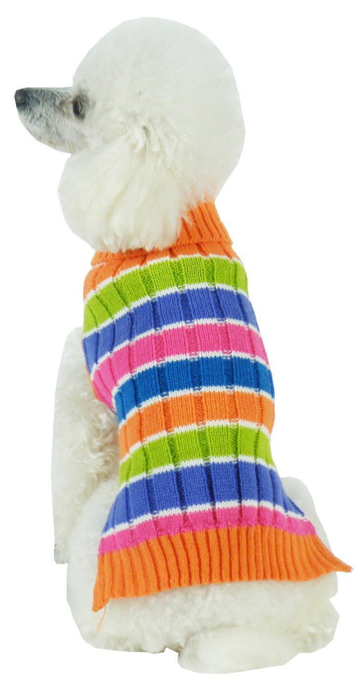 Tutti-Beauty Rainbow Heavy Cable Knitted Ribbed Turtle Neck Dog Sweater
