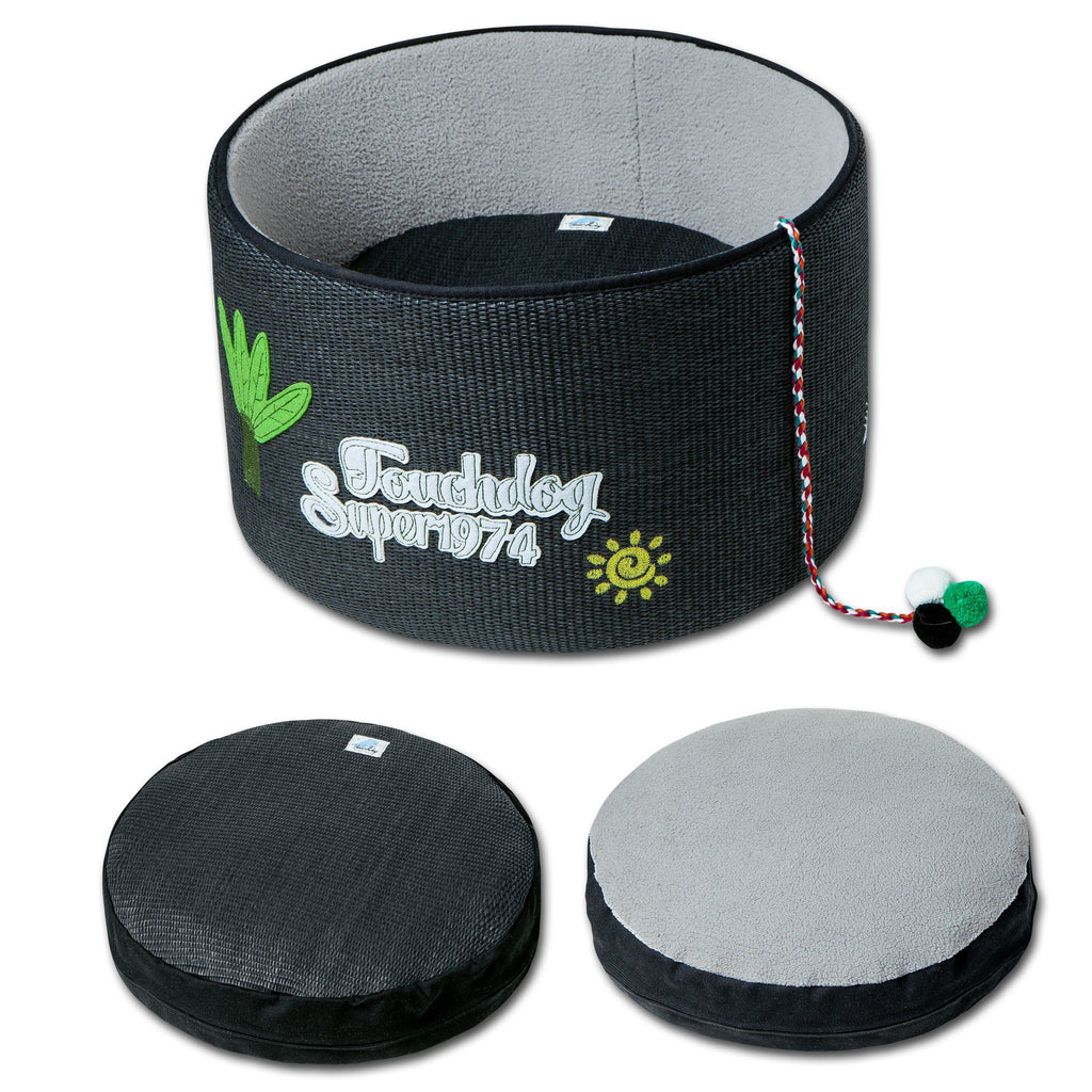 Claw-ver Nest Rounded Scratching Cat Bed with Teaser Toy