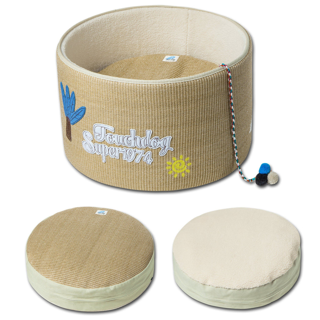 Claw-ver Nest Rounded Scratching Cat Bed with Teaser Toy