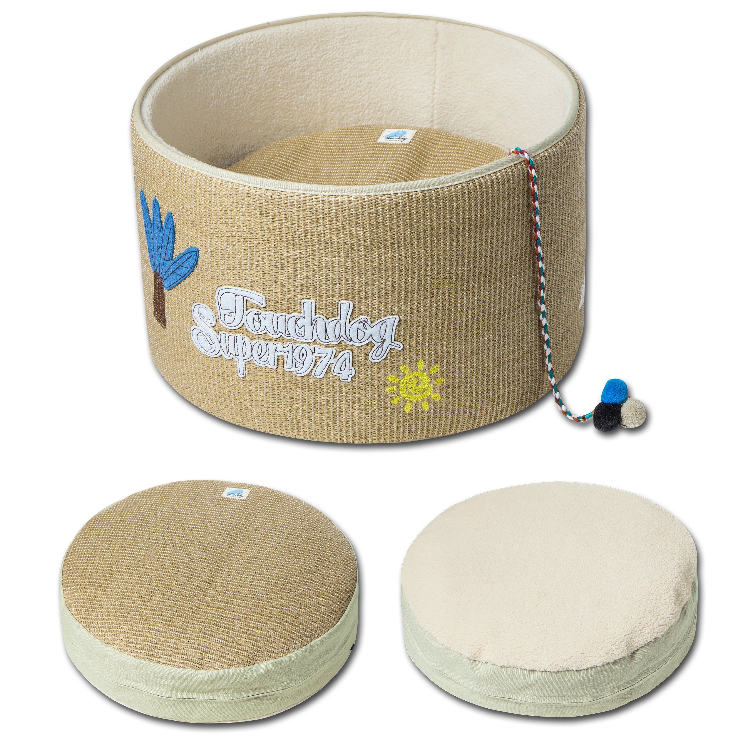 Claw-ver Nest Rounded Scratching Cat Bed with Teaser Toy