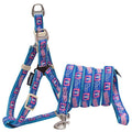 Bone Patterned Tough Stitched Dog Harness and Leash