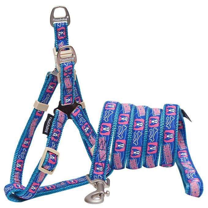 Bone Patterned Tough Stitched Dog Harness and Leash