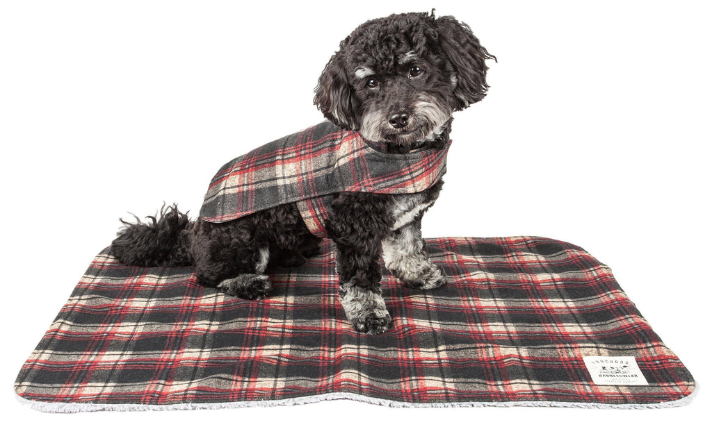 2-in-1 Tartan Plaid Dog Jacket and Matching Reversible Dog Mat