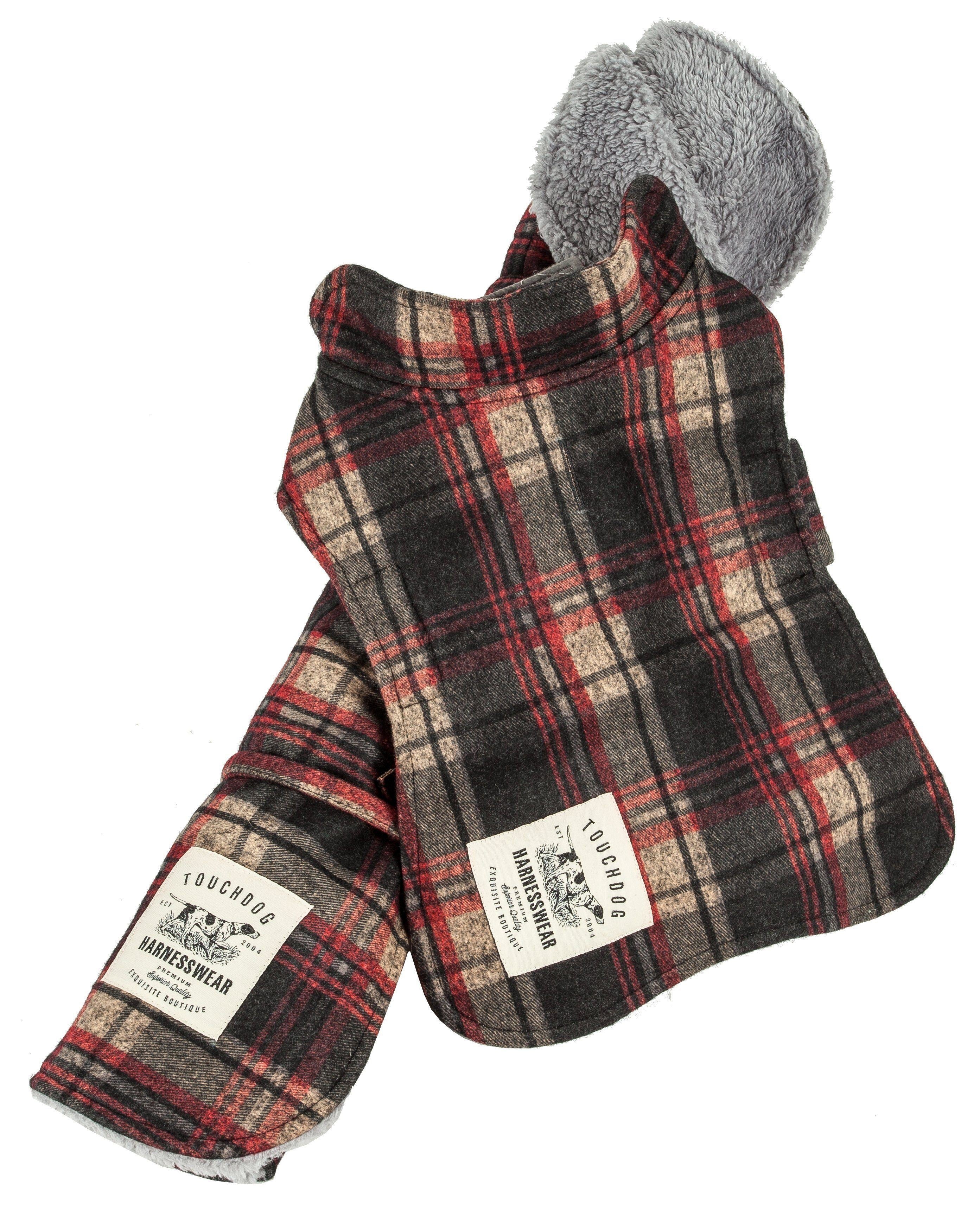 2-in-1 Tartan Plaid Dog Jacket and Matching Reversible Dog Mat