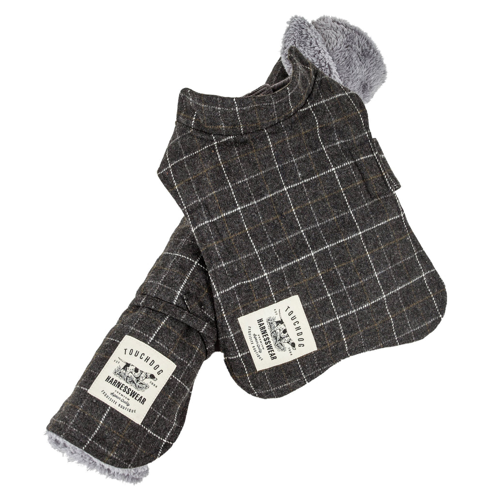 2-in-1 Windowpane Plaid Dog Jacket and Matching Reversible Dog Mat