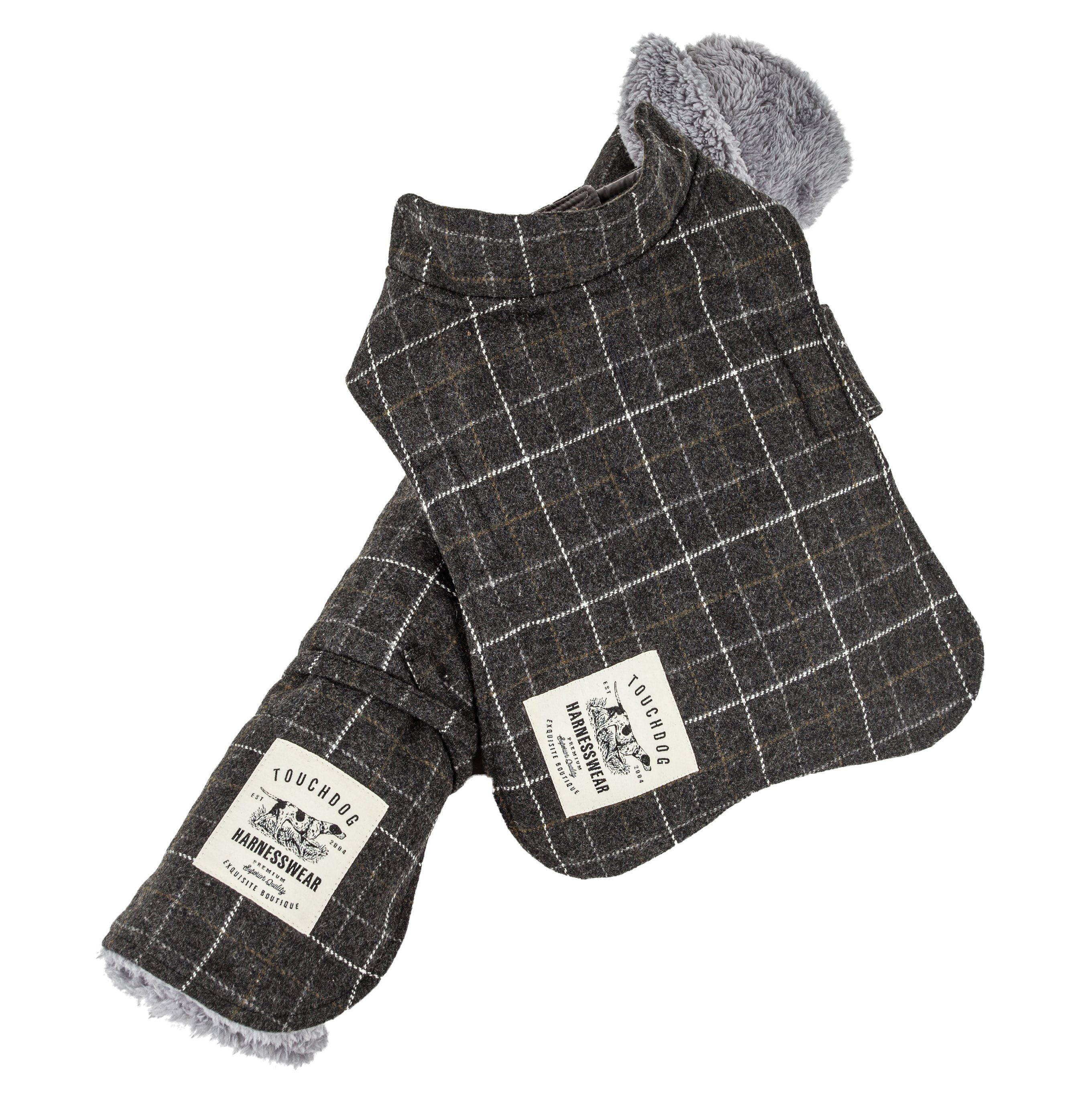 2-in-1 Windowpane Plaid Dog Jacket and Matching Reversible Dog Mat