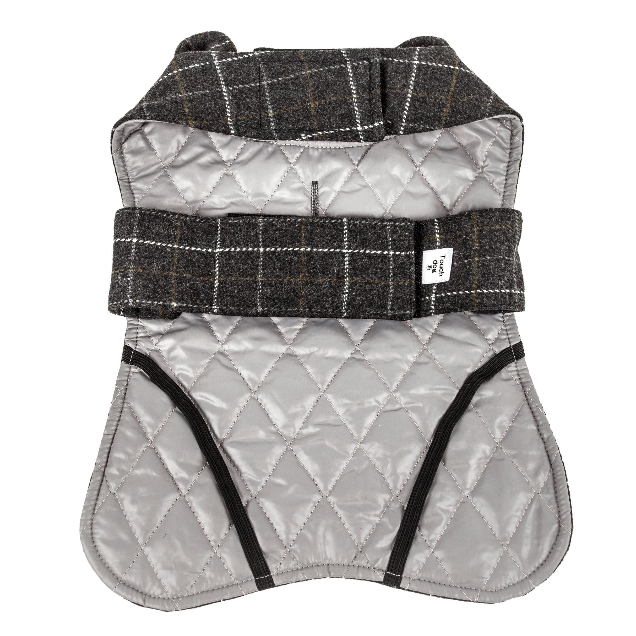 2-in-1 Windowpane Plaid Dog Jacket and Matching Reversible Dog Mat