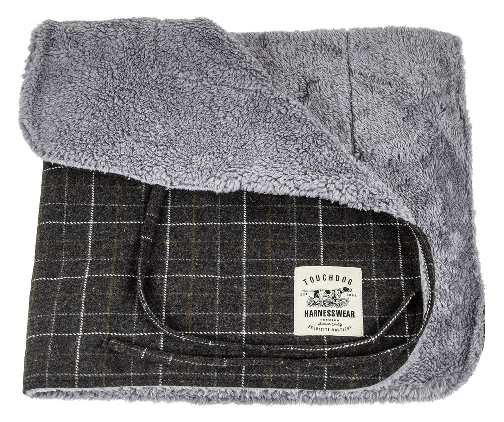 2-in-1 Windowpane Plaid Dog Jacket and Matching Reversible Dog Mat