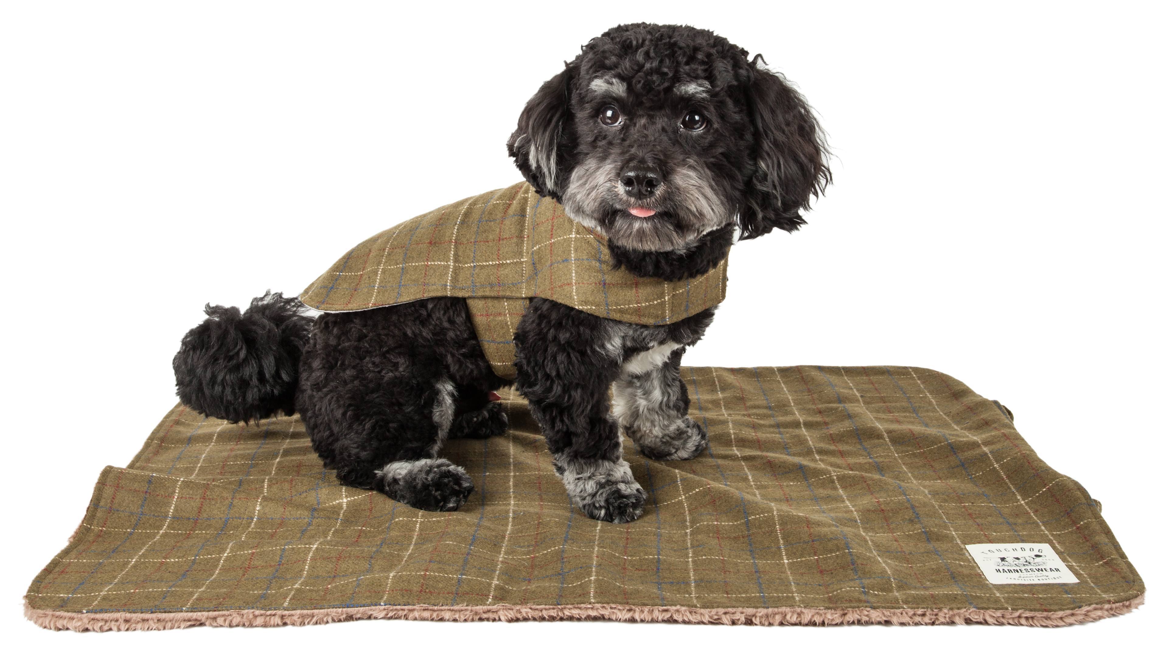 2-in-1 Windowpane Plaid Dog Jacket and Matching Reversible Dog Mat